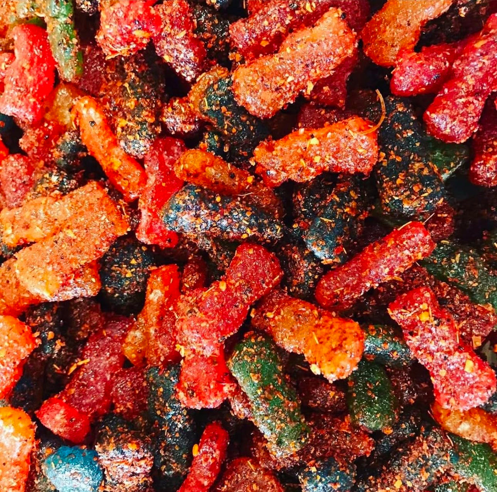 bloody sour kiddos gummys mexican dulces enchilados w/chamoy dip 11oz