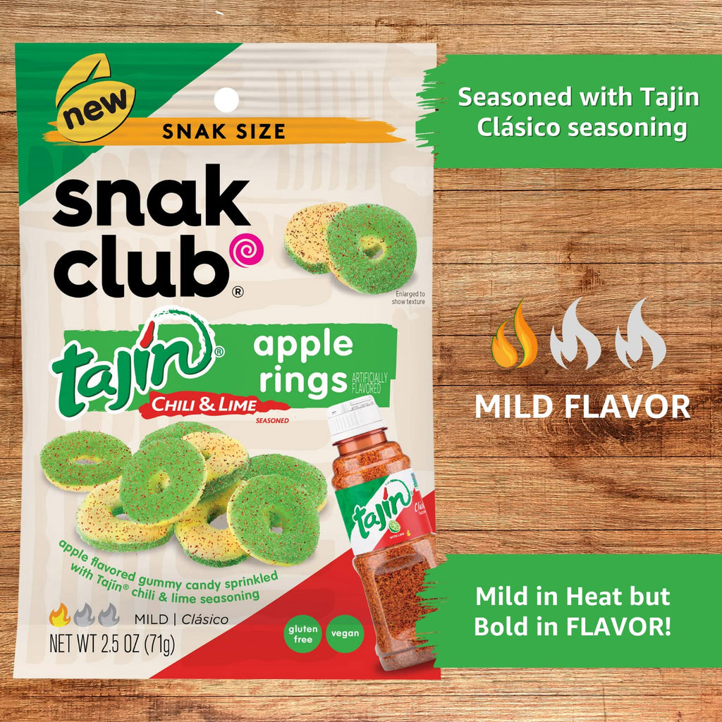 Snak Club Tajin Watermelon Rings, Chili & Lime Gummy Snacks, Mild in Heat Bold in Flavor, Gluten-Free Snack, 2.25oz,(Pack of 12)