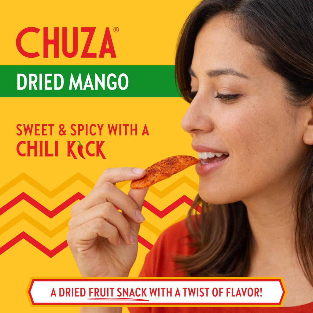 CHUZA Spicy Dried Mango Snacks Bites (4.5 oz. Pack of 2) – Mexican Candy Style Sweet Chili Dried Mango, with Chili Seasoning, Chili Powder, Dried Fruit Snacks, Spicy Snacks
