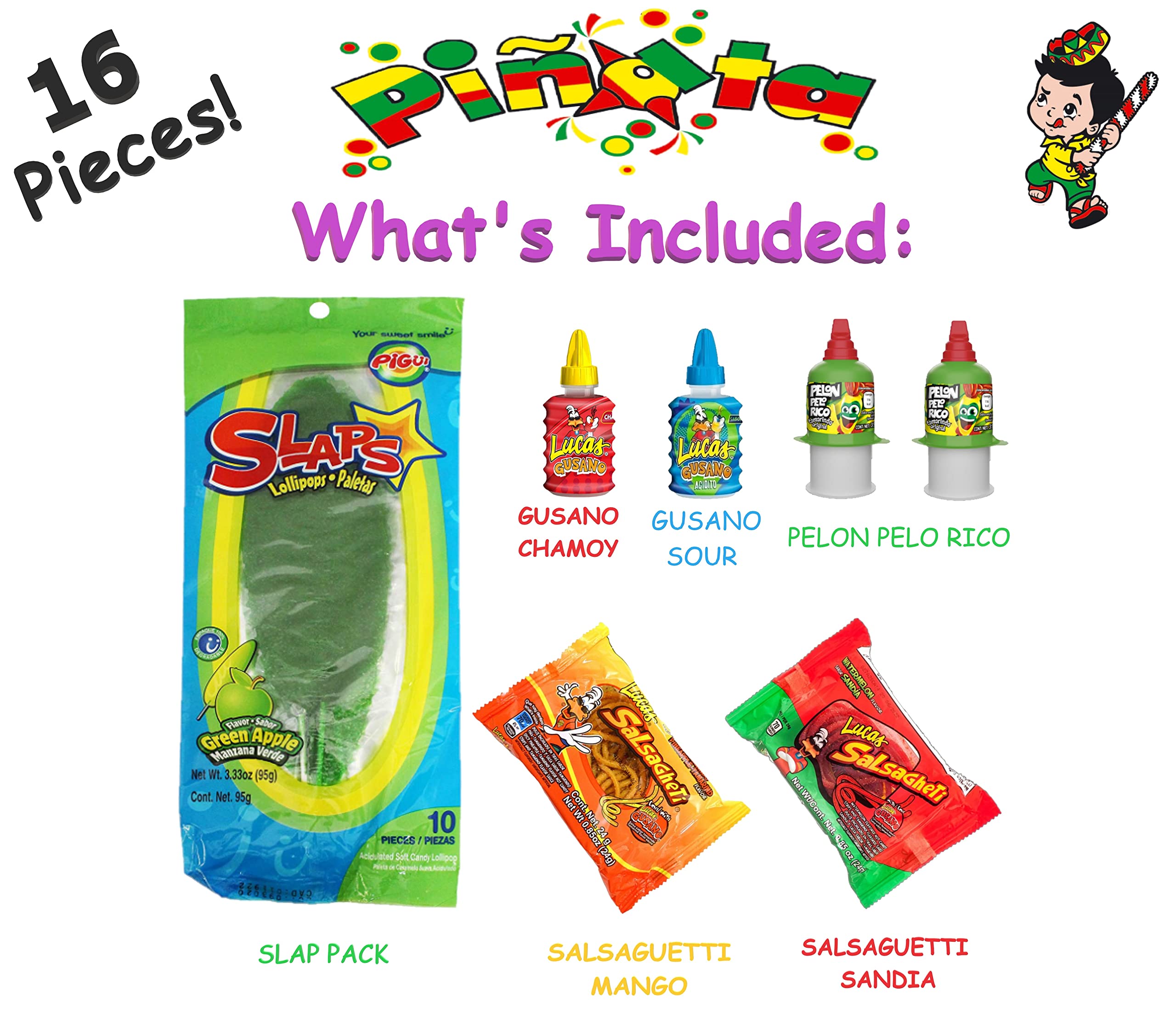 Pinata Mexican Candy Box (Tik Tok Slap Pack Tamarindo (9.9 Ounces)(16 Pieces) Slaps Lollipop Candy DIY Kit