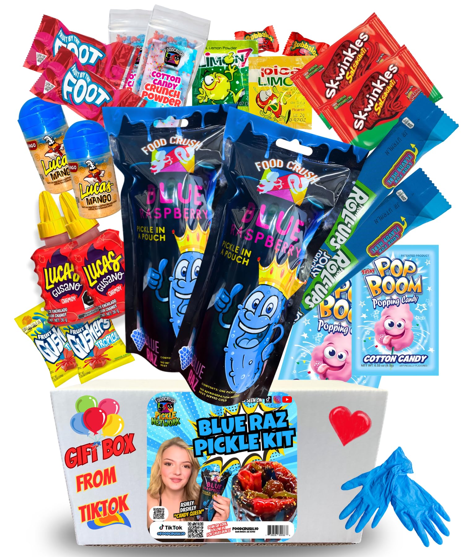 Chamoy Pickle Kit For 2 + Blue Raspberry Pickle Kit-(22 Pieces) Tiktok Candy Gift w Fruit Roll ups, skwinkles & other Mexican candy. Christmas gifts for kids, teen girl, boy