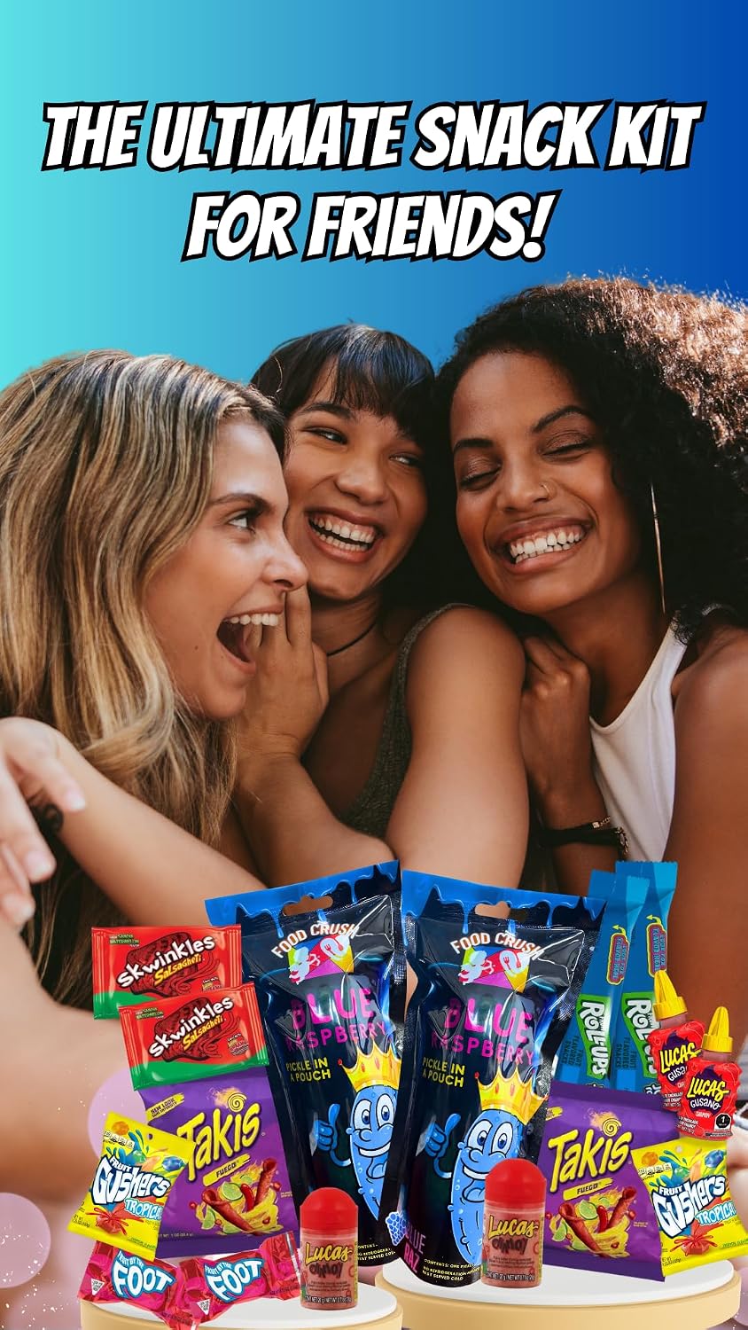 Cotton Candy Pickle Kit For 2 |20 Pieces| 2 X Cotton Candy Crunch, Pop Rocks, Blue Raz Pickles, Lucas Gusano Chamoy, Skwinkles, social media trend items gifts for kids teen girls boys