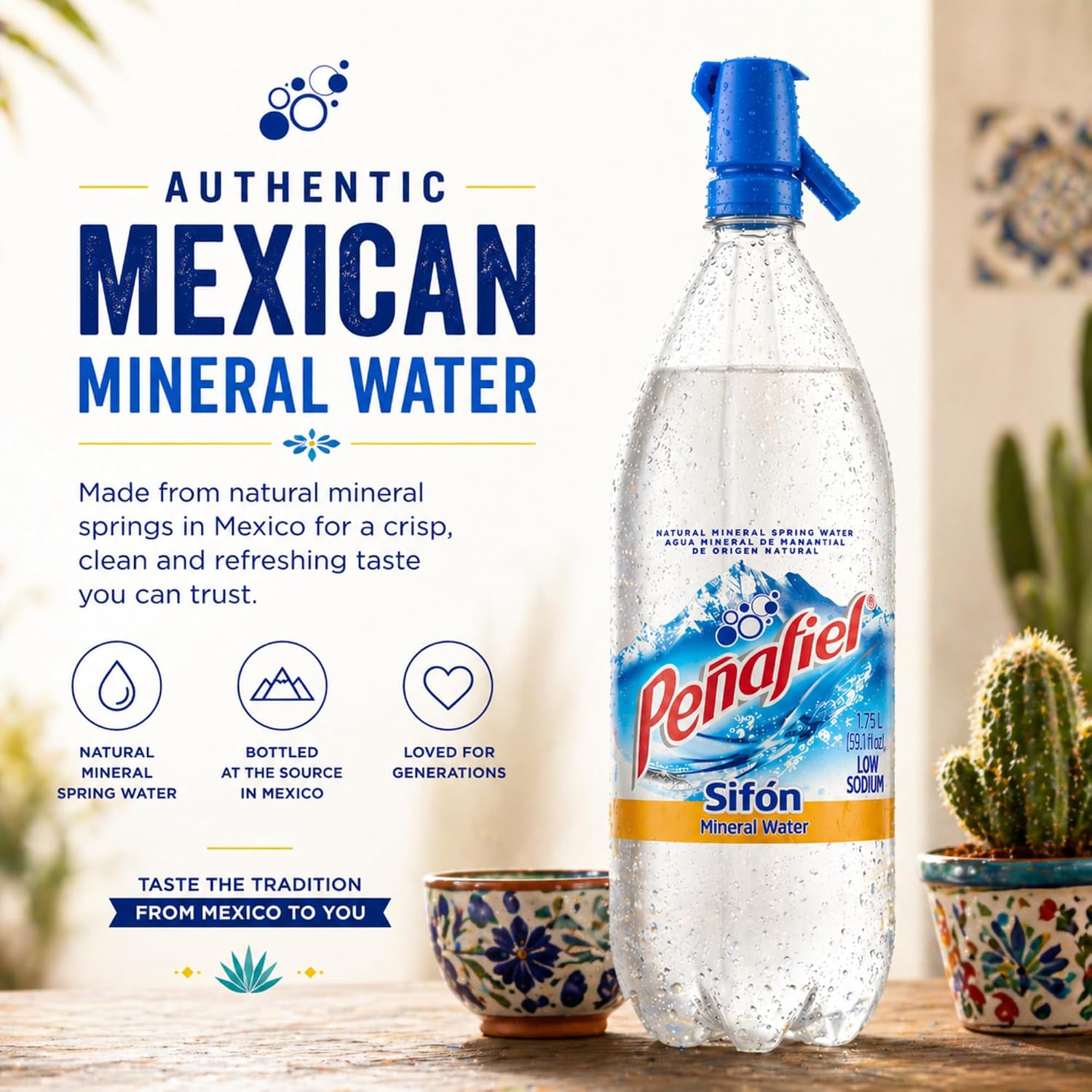 Peñafiel Sifón Sparkling Mineral Water 1.75L (59.17 fl oz) 2 Pack – Agua Mineral Natural con Gas Dispensador, Carbonated Water Soda Style Bottle, Refrescante Bebida Mexicana