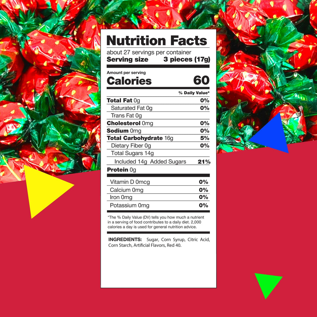 Strawberry Hard Candy | 1 Pound Bag - Approx. 85 Count | Strawberry Candy Individually Wrapped | Old Fashioned Candy | Retro Treat