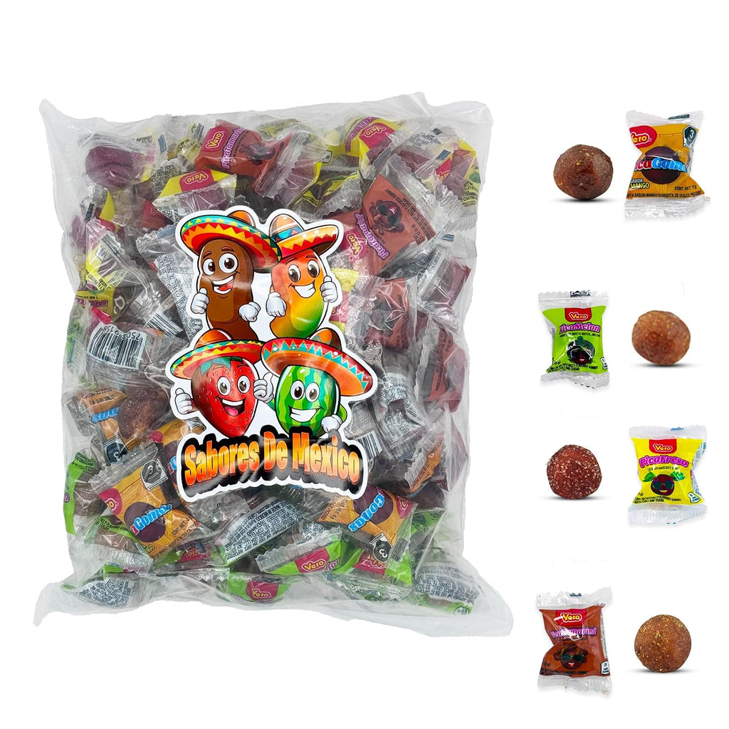 Vero Pica Fresa Pica Goma Mix 100 Pcs - Includes Strawberry, Tamarindo, Watermelon, Mango Spicy Mexican Candy Dulces Mexicanos Assorted Variety Pack, Gomitas, Dulces Vero