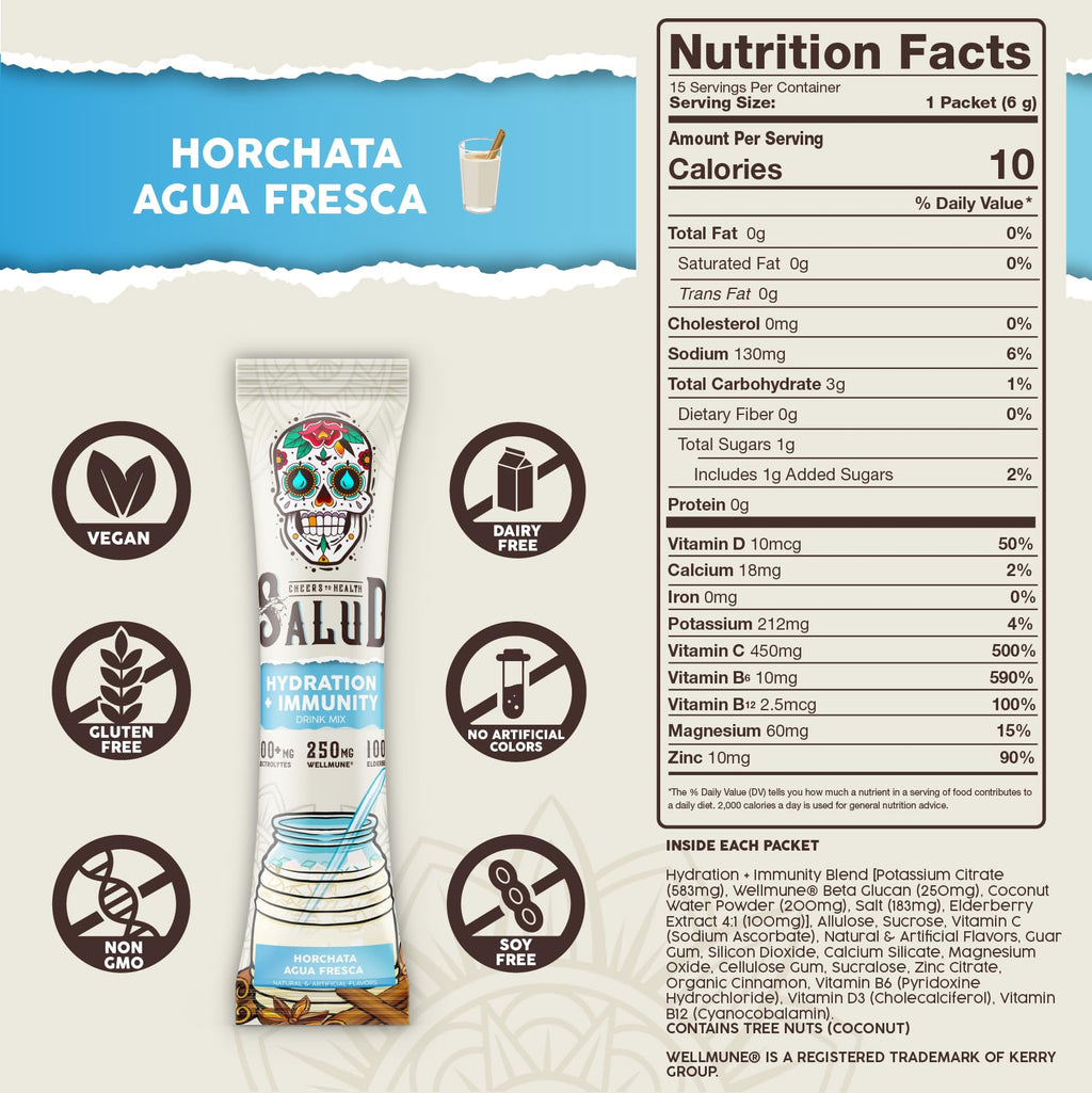 Salud x Jarritos 2-in-1 Hydration Packets + Immunity Electrolytes Powder, Guava - Agua Fresca Drink Mix, Elderberry, Dairy & Soy Free, Non-GMO, Gluten Free, Vegan, 1g Sugar (15 Servings)
