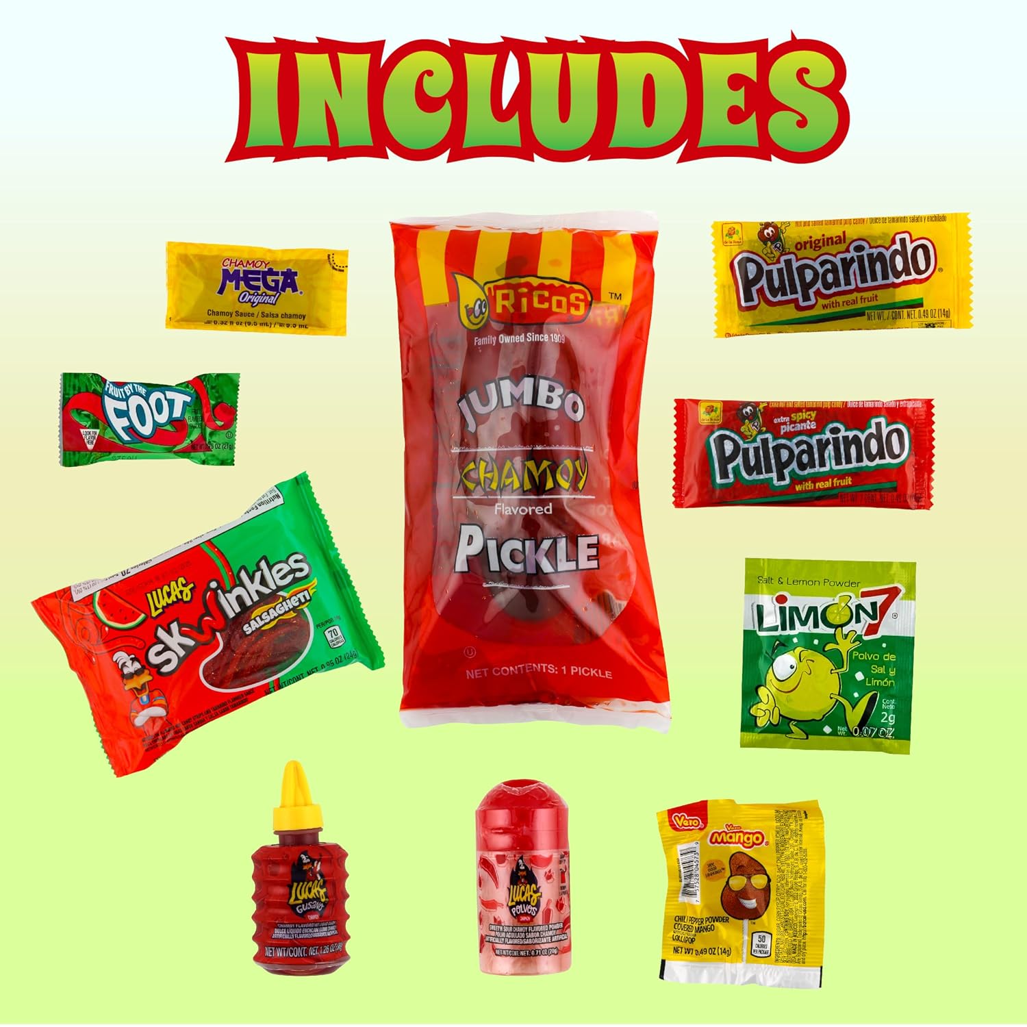 Ricos Jumbo Chamoy Pickle Kit, Mexican Candy Mix Ready to make the Famous TikTok Trend, Includes Ricos Jumbo Dill Pickle in Chamoy Souce, Baby Lucas, Lucas Gusano, Skwinkles Salsaghetti & and More Mexican Candies by LookOn