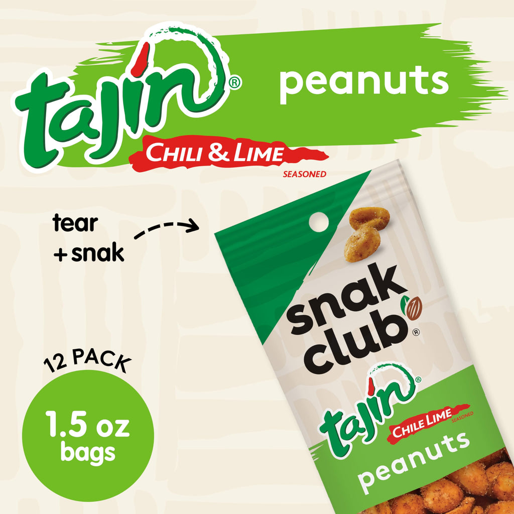 Snak Club Tajin Gummy Candy Fruit Rings, Gummies with Chili and Lime Seasoning, Mild Spice, Gluten-Free and Vegan Snacks, Assorted Variety, Mango, Pineapple, Peach, Watermelon, Snack Size 12 Pack