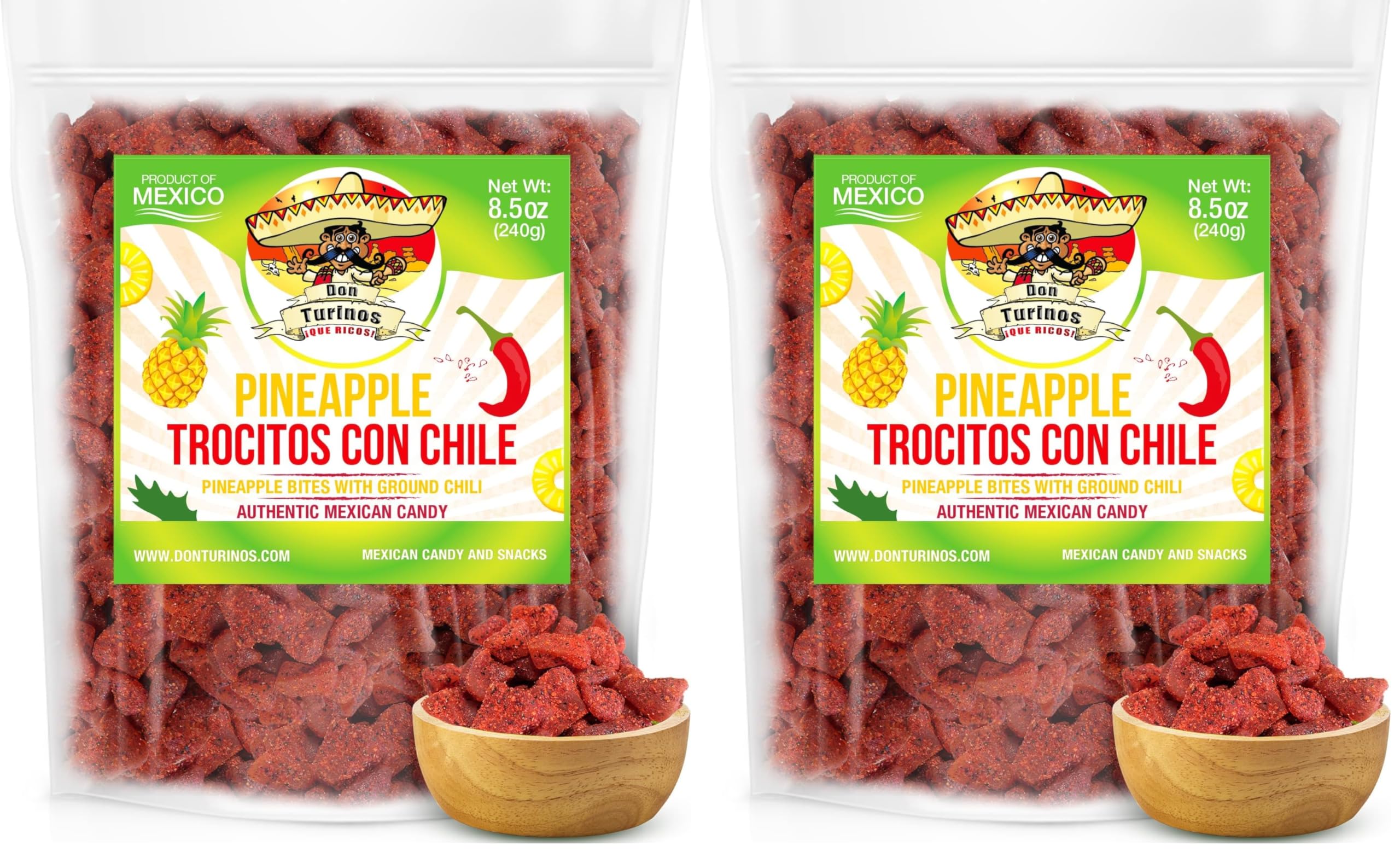 Dried Chili Pineapple Mexican Candy , 8.5 oz, Natural Soft Dry Chunks, Traditional Dulce Mexicano, Sweet and Spicy Flavor, by Don Turinos
