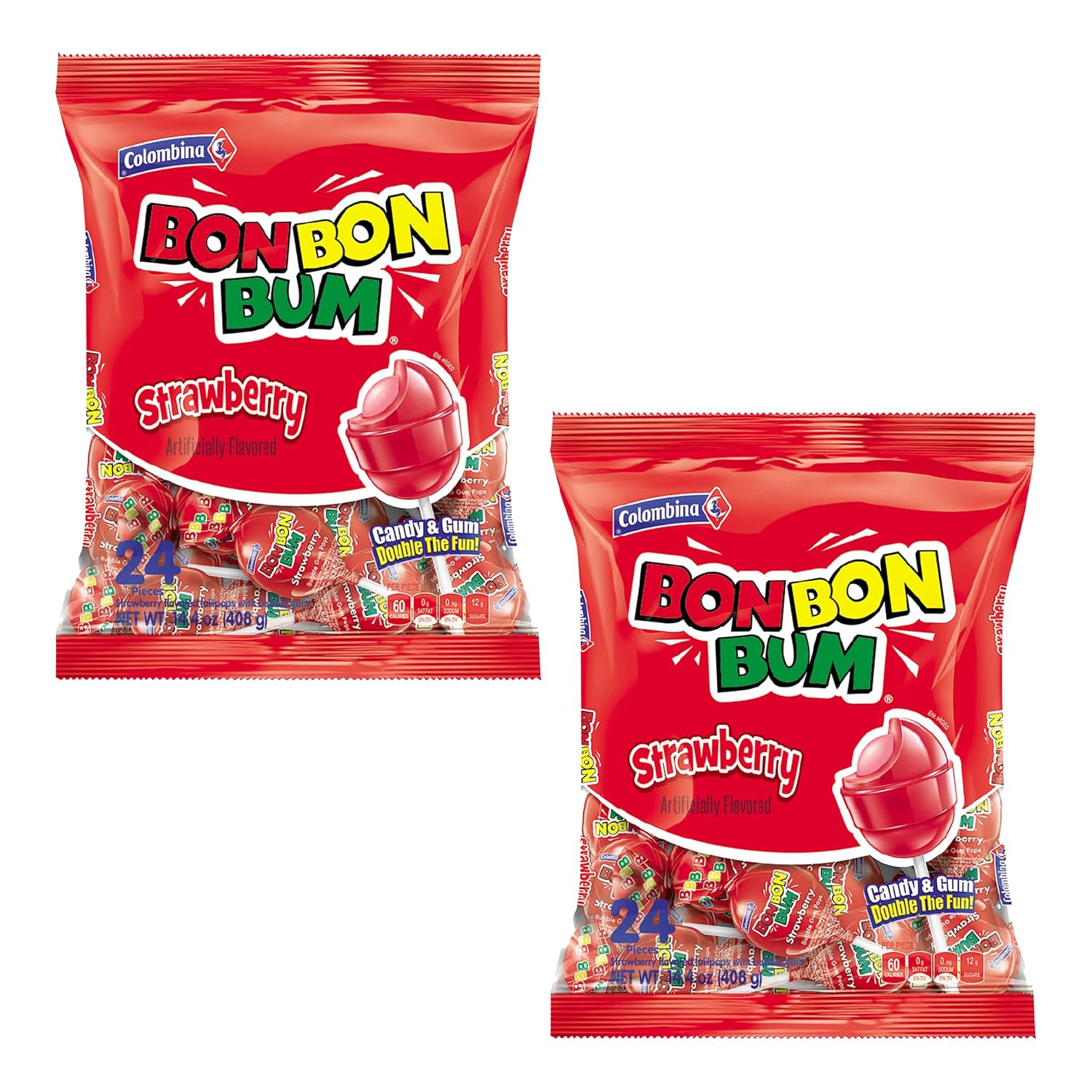 Colombina Bon Bon Bum Passion Fruit Lollipops, Tropical Fruit Hard Candy, Individually Wrapped Candy Pops for Parties, Candy Bowl Refill, Office or Classroom Rewards, 24 Count