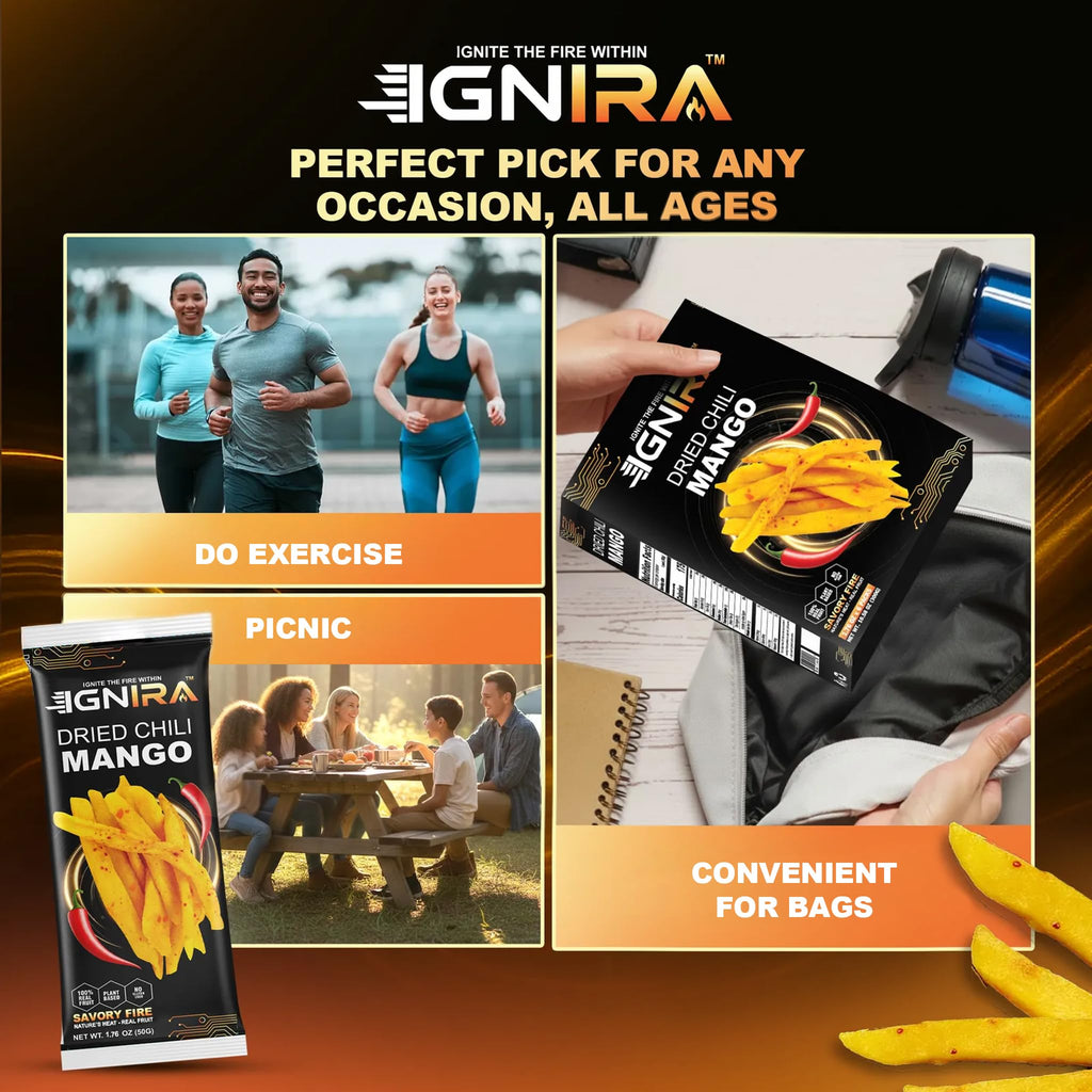 IGNIRA Dried Mango with chili, Sweet & Hot Fruit Snack Strips, Dry Chamoy Mangoes Slices, Chili Mangoes Snacks for Office, Gluten-Free, Plant-Based, Real Fruit, 3 Boxes (6 Packs x3, 1.76 oz Each)