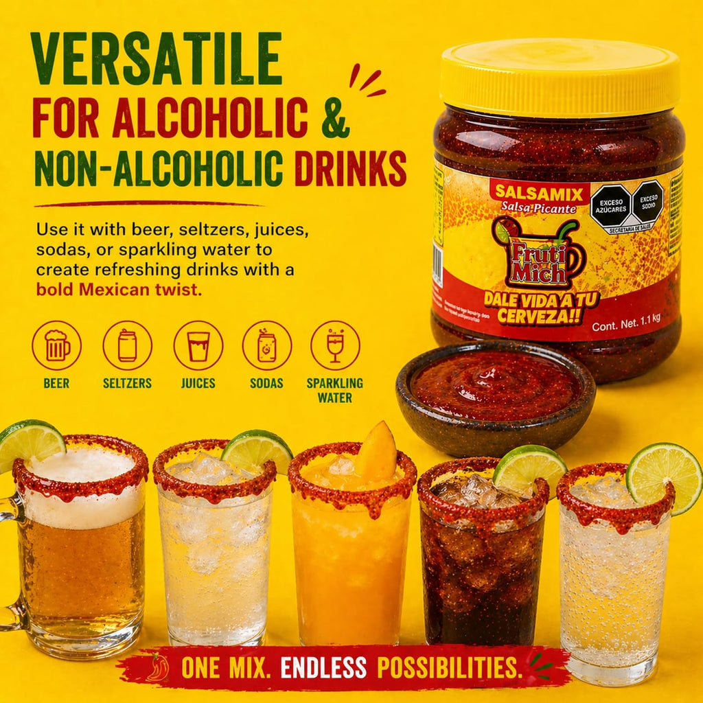 Frutimich Salsamix Chimoy Mega Chamoy Para Micheladas, Non Alcoholic Michelada Mix Chamoy Para Micheladas, Spicy Chili Lime Chamoy Jar for Micheladas, 38 oz
