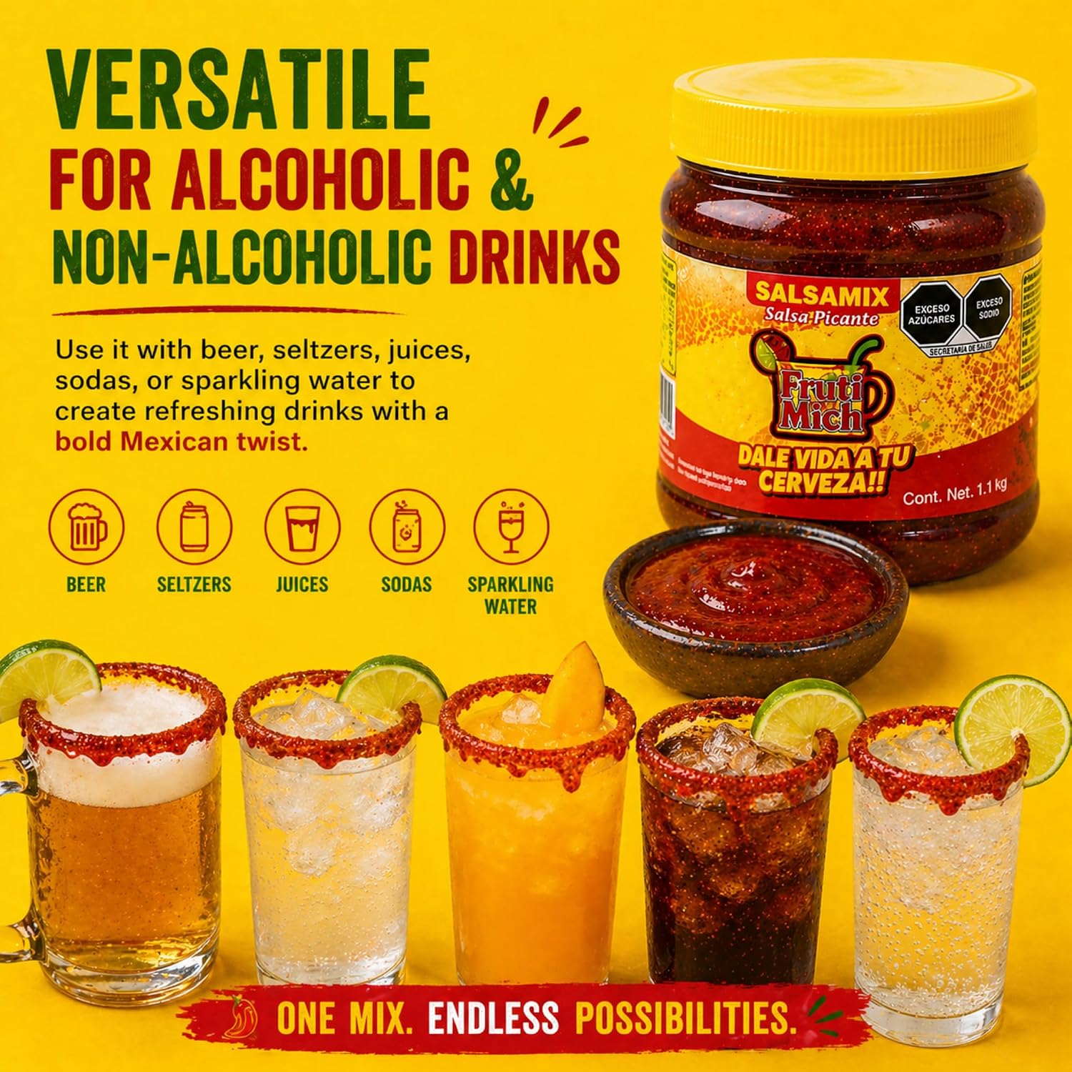 Frutimich Salsamix Chimoy Mega Chamoy Para Micheladas, Non Alcoholic Michelada Mix Chamoy Para Micheladas, Spicy Chili Lime Chamoy Jar for Micheladas, 38 oz