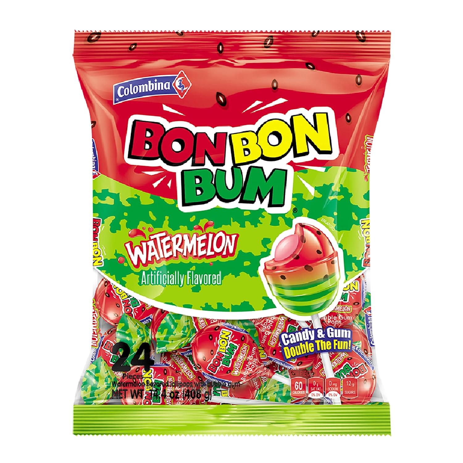 Colombina Bon Bon Bum Passion Fruit Lollipops, Tropical Fruit Hard Candy, Individually Wrapped Candy Pops for Parties, Candy Bowl Refill, Office or Classroom Rewards, 24 Count