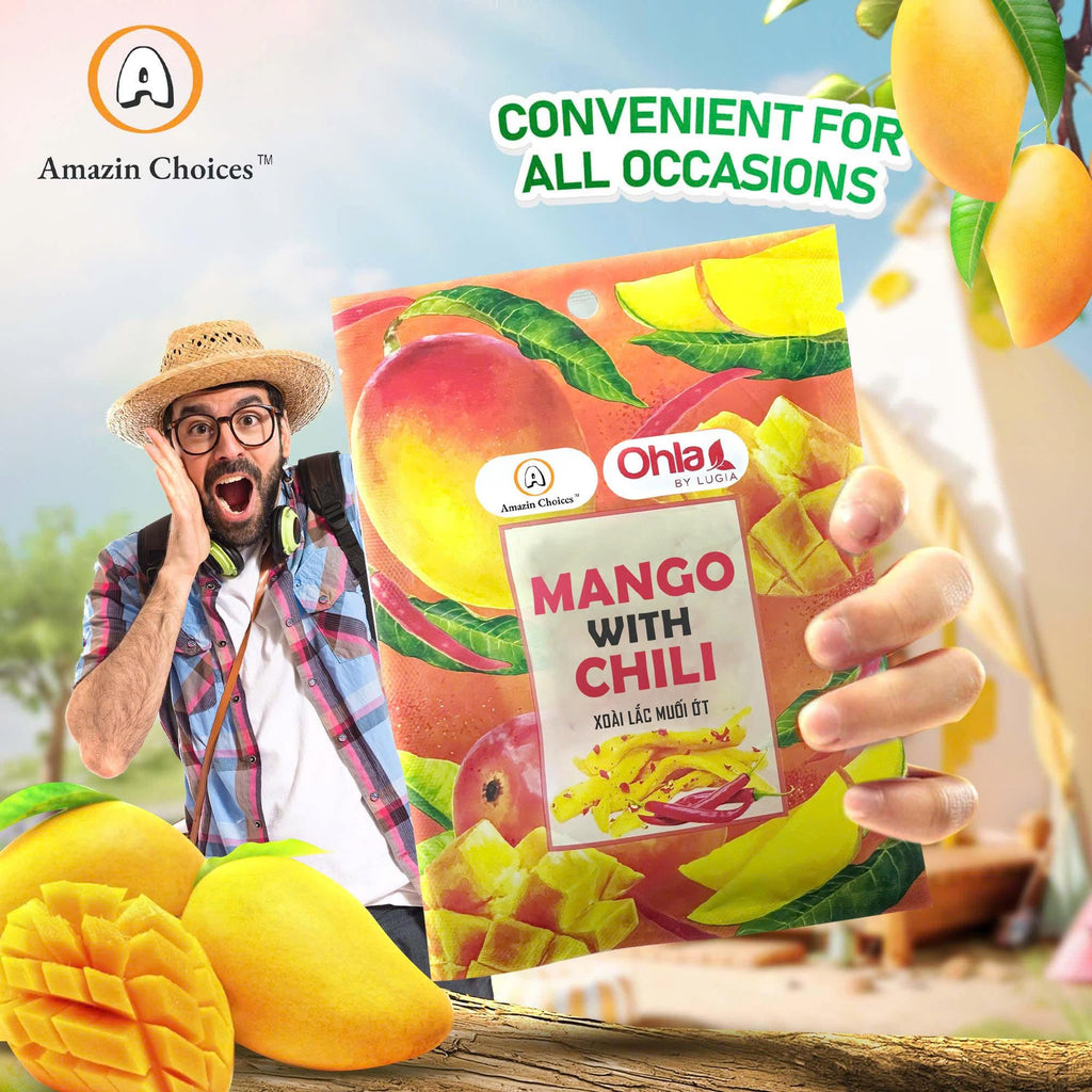 Spicy Dried Mango with Chili By Amazin Choices – Vegan Sweet & Hot Fruit Snacks, Non-GMO Dry Chamoy Mangoes Slices, Candy Bites, Gluten-Free Chili Snack Pack of 3 (1.76 oz x3)
