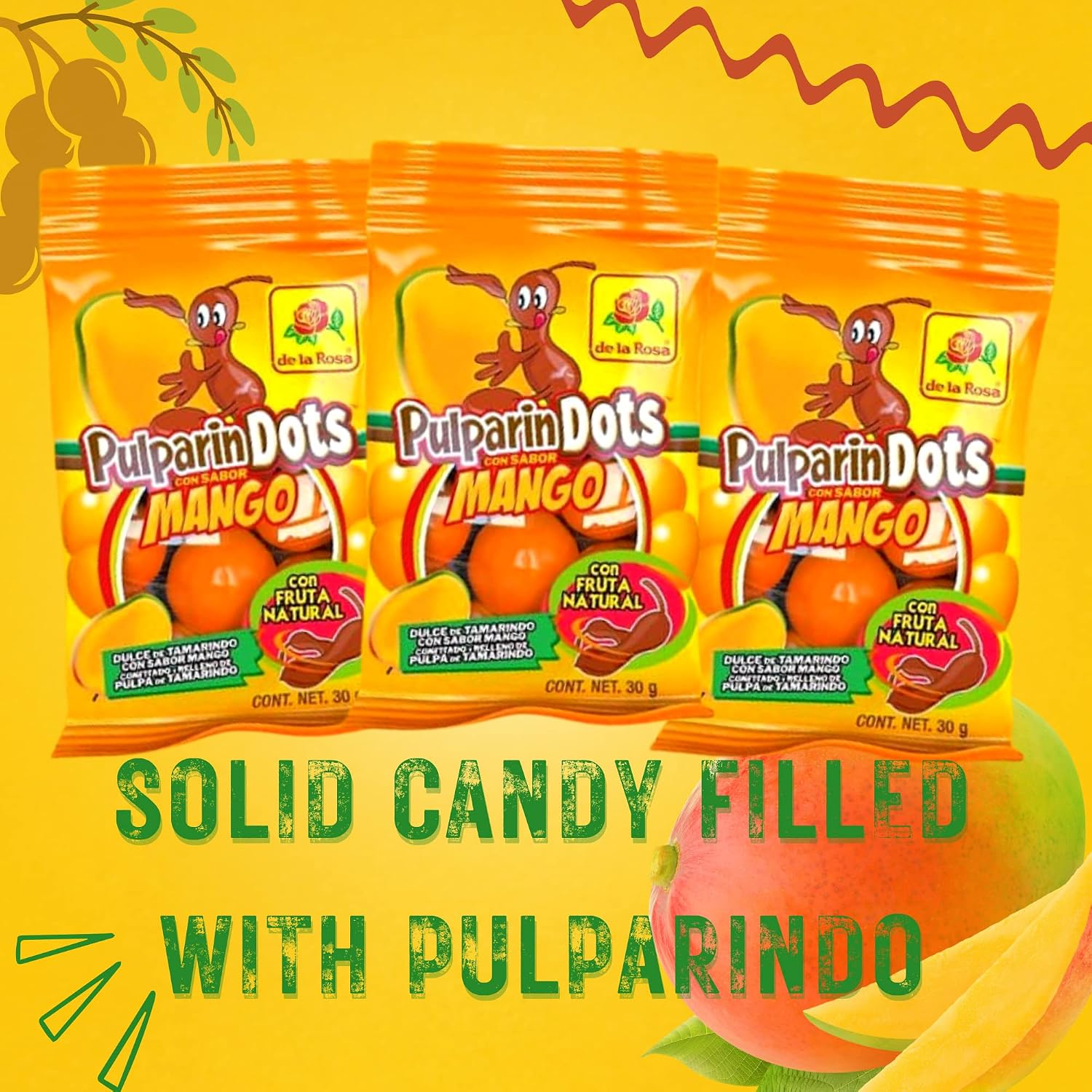 Sweetzo - Tamarindo Mexican Candies, Mango and Watermelon Flavored Candy Filled with Tamarind Pulp, Shareable Individual Serving Size Bags, Pack of 6