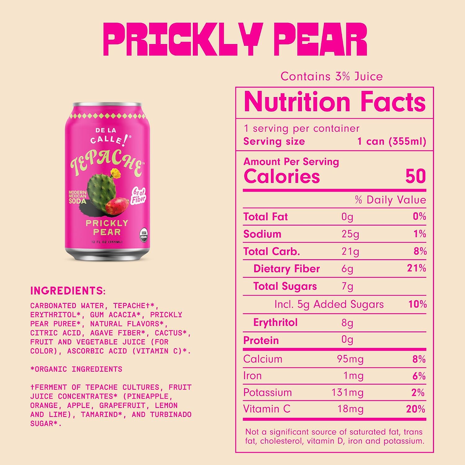 De La Calle, Tepache Cactus Prickly Pear Organic, 12 Fl Oz