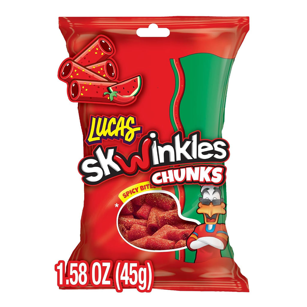 Lucas Skwinkles Candy Chunk Watermelon Flavored with Tamarind Filling 1.60oz, 6 pieces Pack – Watermelon & Tamarind perfect for Summer treats