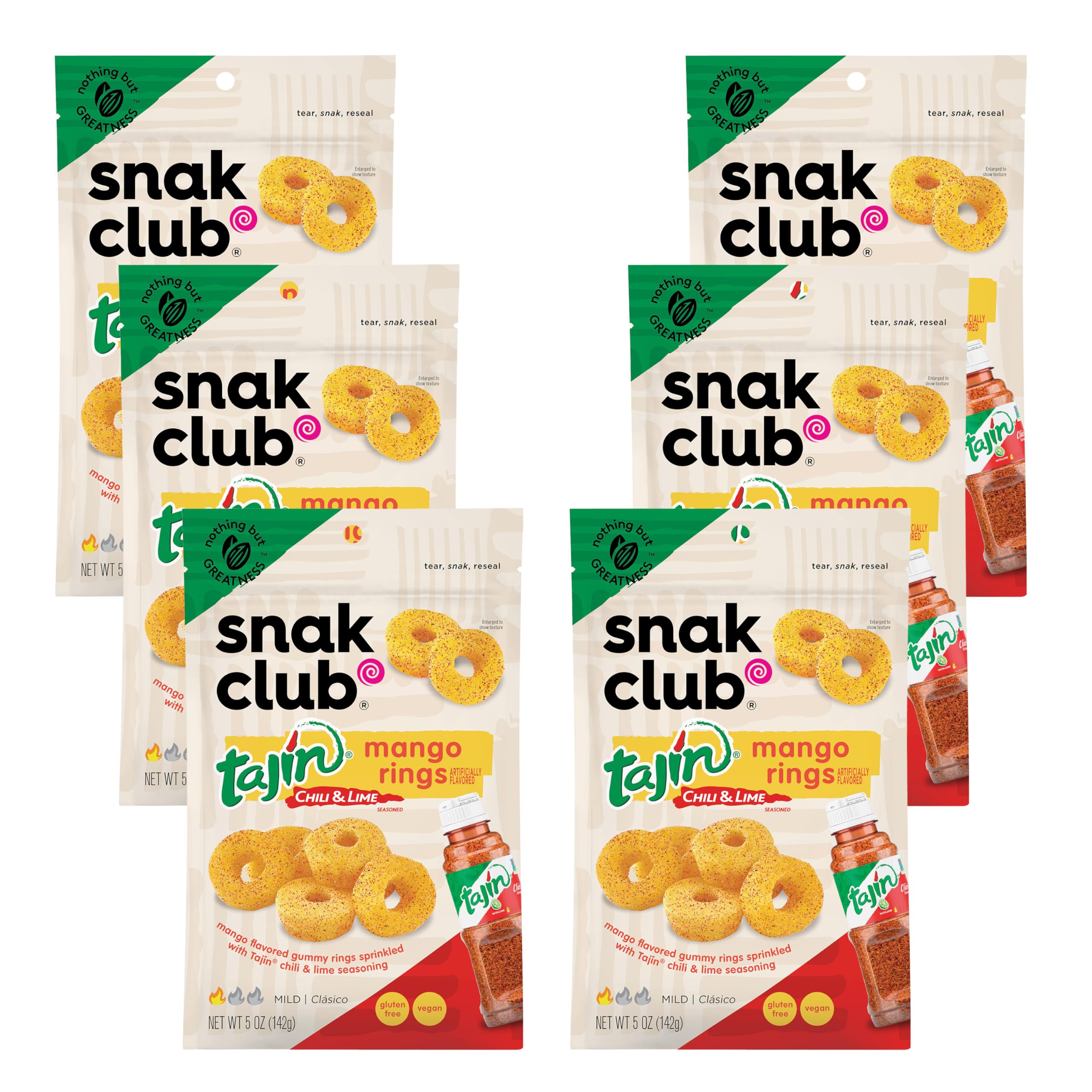 Snak Club Tajin Pineapple Rings Gummy Candy, Fruit Candy Gummies with Chili and Lime Seasoning, Mild, Gluten-Free and Vegan Snacks, 11 oz Resealable Bag