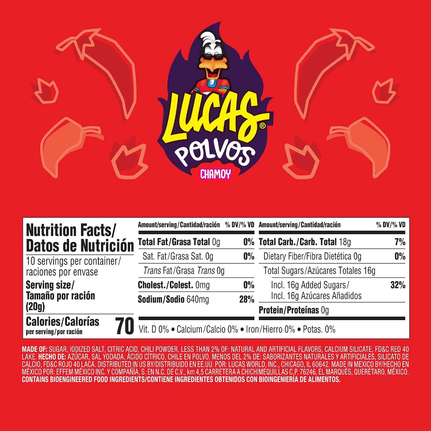 Lucas Powder Chamoy Flavored Candy, 0.71oz - 10 Pieces Pack for Treats, Fruit, Parties, Piñatas – Perfect treat for Easter Baskets