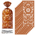 Funrous 100 Pcs Cielito Lindo Candy Bags Mexican Fiesta Gift Bags with Twist Ties Cinco De Mayo Party Favors Barro Candy Sack Talavera Sack for Mexican Wedding Fiesta Party Supplies(Brown Series)