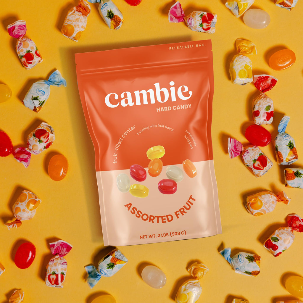 Strawberry Hard Candy Individually Wrapped by Cambie, 2 lbs of Strawberry Candy with a Deliciously Sweet Hard Exterior with a Soft, Fruit-Filled Center