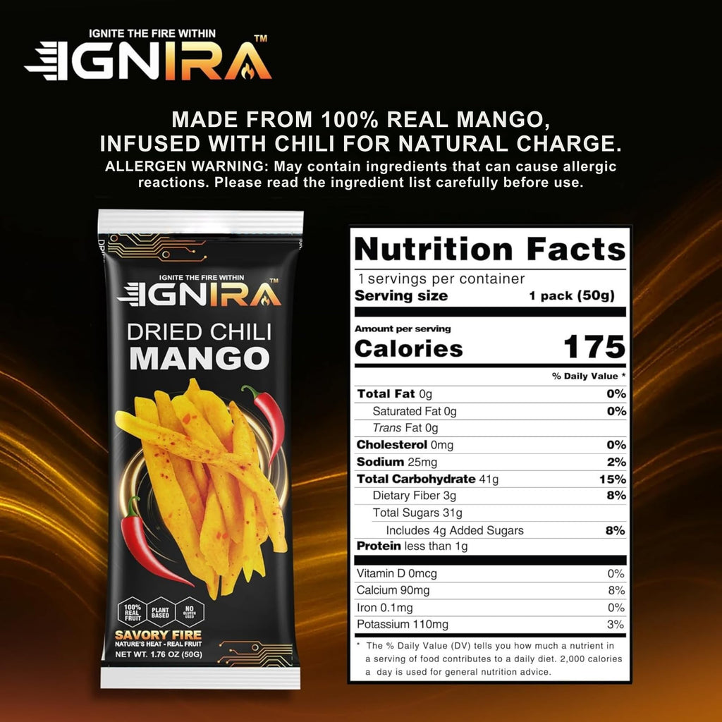 IGNIRA Dried Mango with chili, Sweet & Hot Fruit Snack Strips, Dry Chamoy Mangoes Slices, Chili Mangoes Snacks for Office, Gluten-Free, Plant-Based, Real Fruit, 3 Boxes (6 Packs x3, 1.76 oz Each)