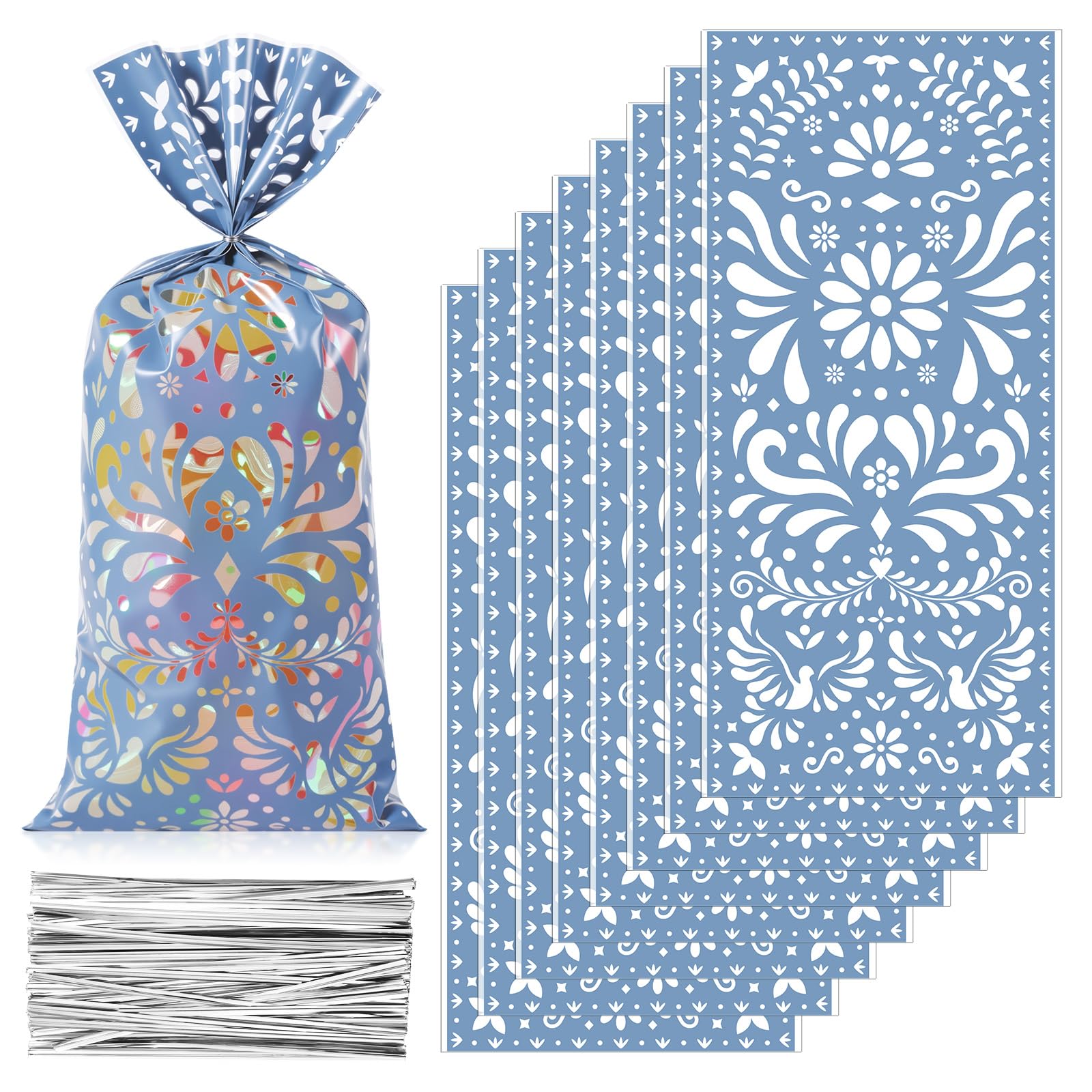 Funrous 100 Pcs Cielito Lindo Candy Bags Mexican Fiesta Gift Bags with Twist Ties Cinco De Mayo Party Favors Barro Candy Sack Talavera Sack for Mexican Wedding Fiesta Party Supplies(Brown Series)