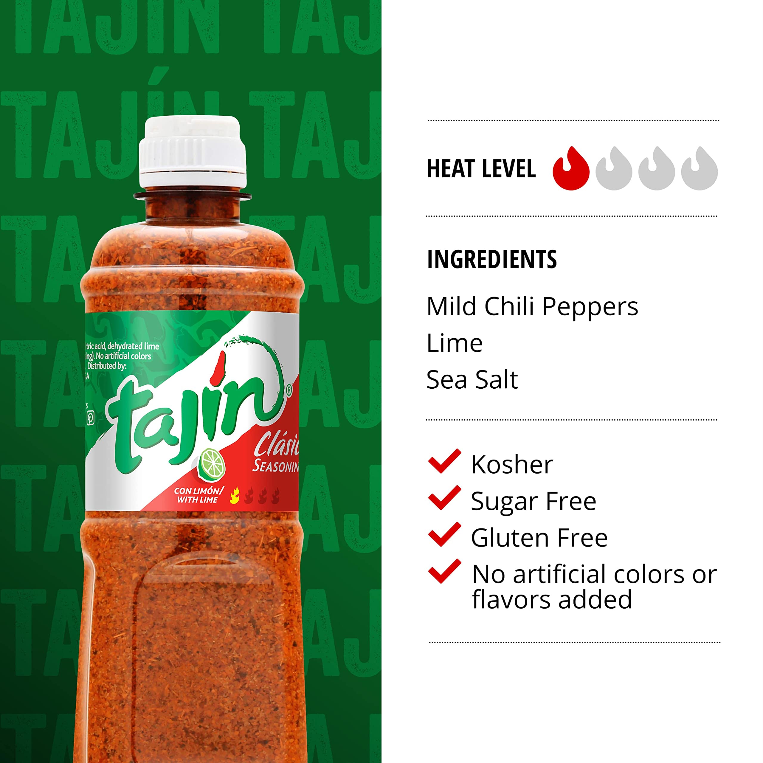 Tajin Clásico Seasoning, Authentic Mexican Chili Lime Spice Blend for Fruit, Snacks, Tacos, and Cocktails, Zesty Flavor Enhancer, 14 oz (Pack of 1)