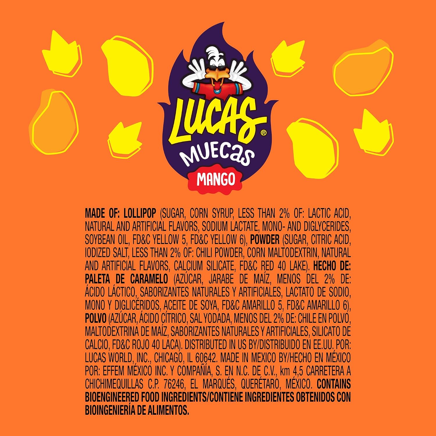 Lucas Muecas Lollipop Mango Flavor Candy, 0.96oz - 10 Pieces Pack for Treats, Snack, Parties, Piñatas