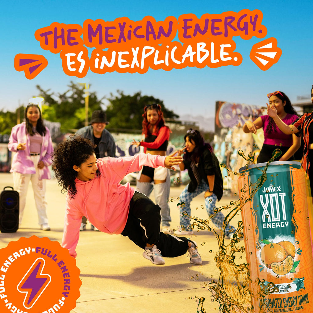 Jumex XOT Energy Drink - Fruit Punch - Natural Caffeine from Mexican Coffee Beans - Carbonated Preworkout with Vitamin B2, B3, B5, B12 - Mexican Drinks - Bebidas Energéticas - 12 Fl oz, 12 Pack Cans