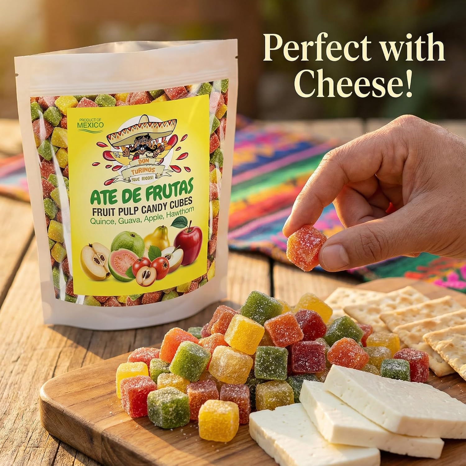 Mexican Candy Fruit Cubes - Ate de Frutas with Guava, Quince, Apple, Hawthorn, Authentic Fruit Pulp Candy, Gluten-Free Sweets By Don Turinos