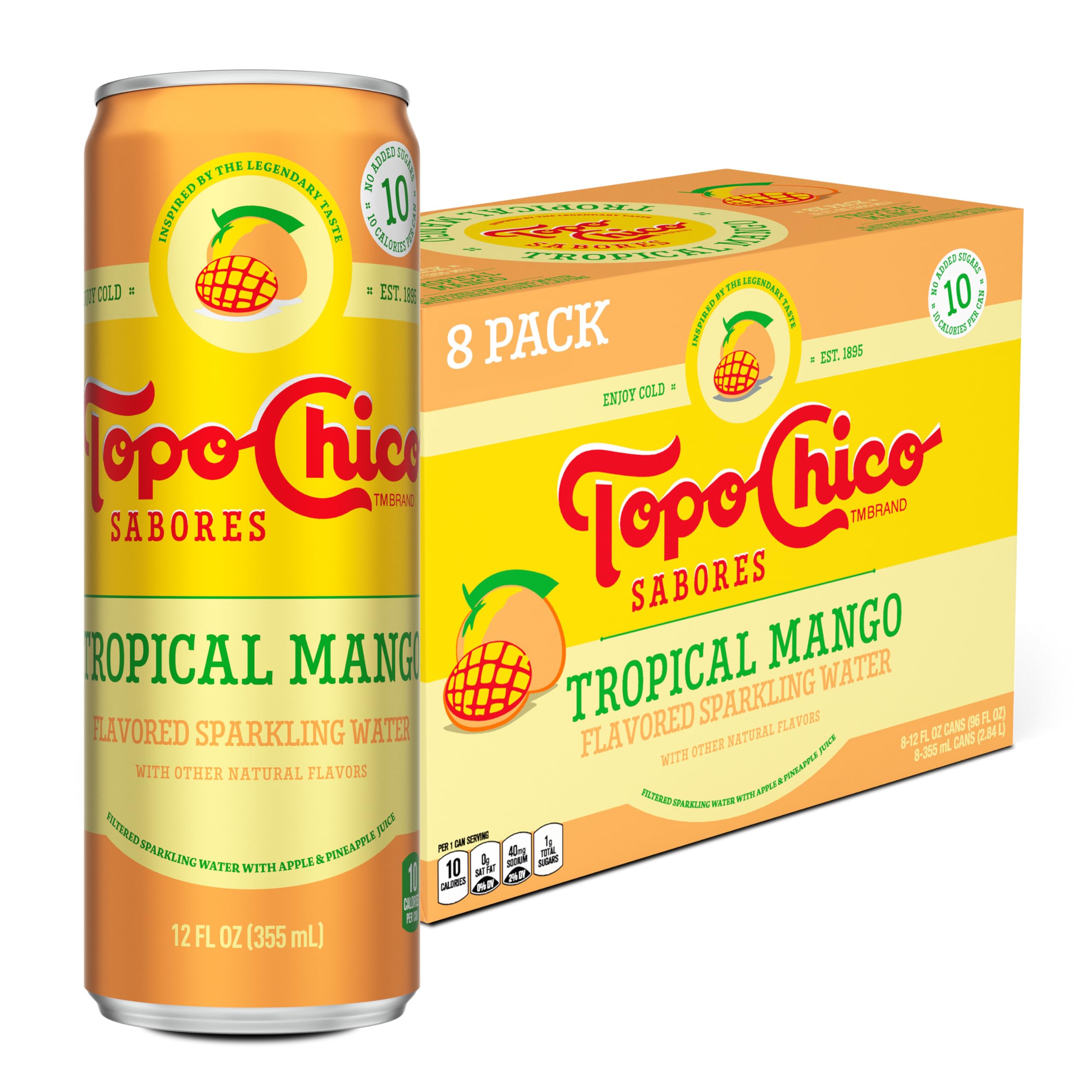 Topo Chico Sabores Lime with Mint Extract Flavored Sparkling Water, 12 fl oz Portable Cans, 8 Pack