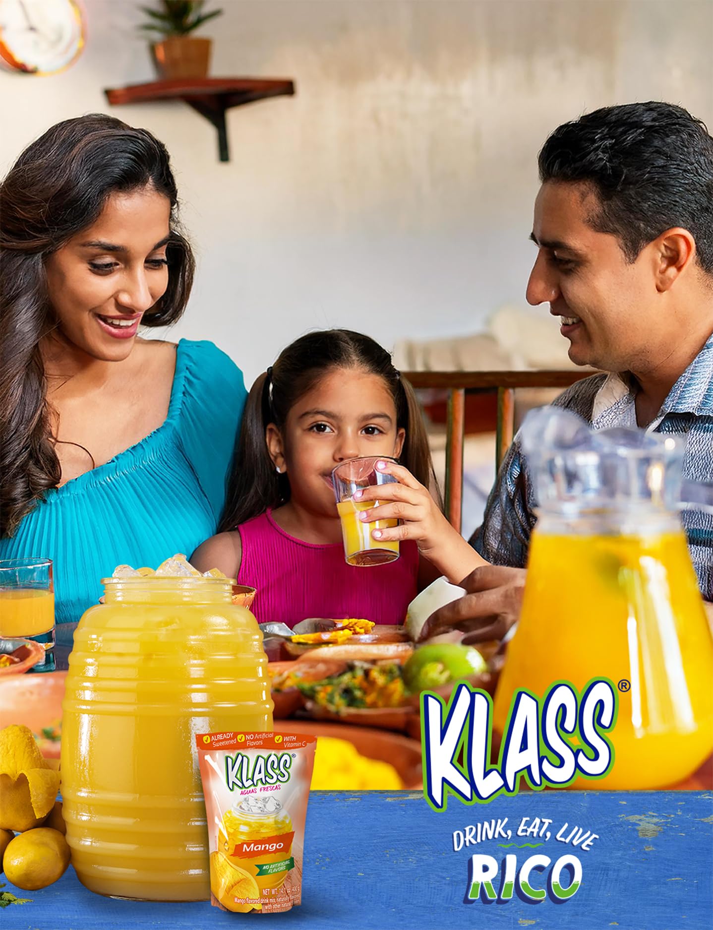 Klass Aguas Frescas Drink Mix Tropical Variety Pack - Strawberry, Grape, Tropical Punch & Orange - Powder Drink Mix, Water Drink Mix with Natural Flavors & Vitamin C, Makes 28 to 36 Quarts (56 to 72 Drinks)