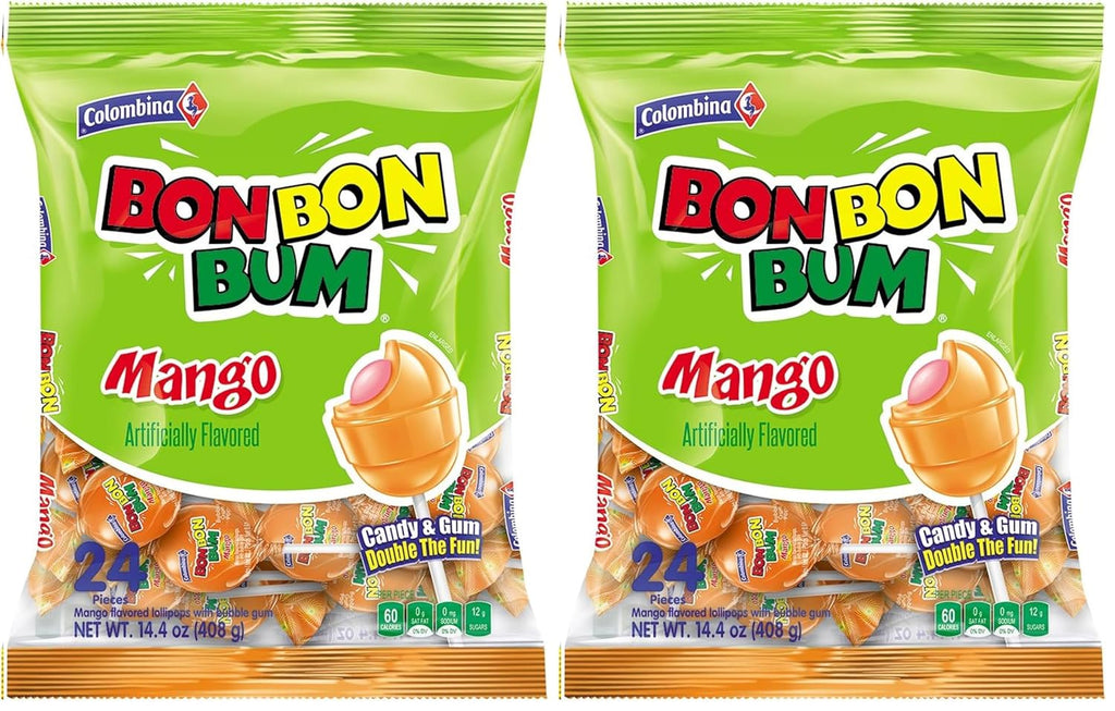 Colombina Bon Bon Bum Passion Fruit Lollipops, Tropical Fruit Hard Candy, Individually Wrapped Candy Pops for Parties, Candy Bowl Refill, Office or Classroom Rewards, 24 Count