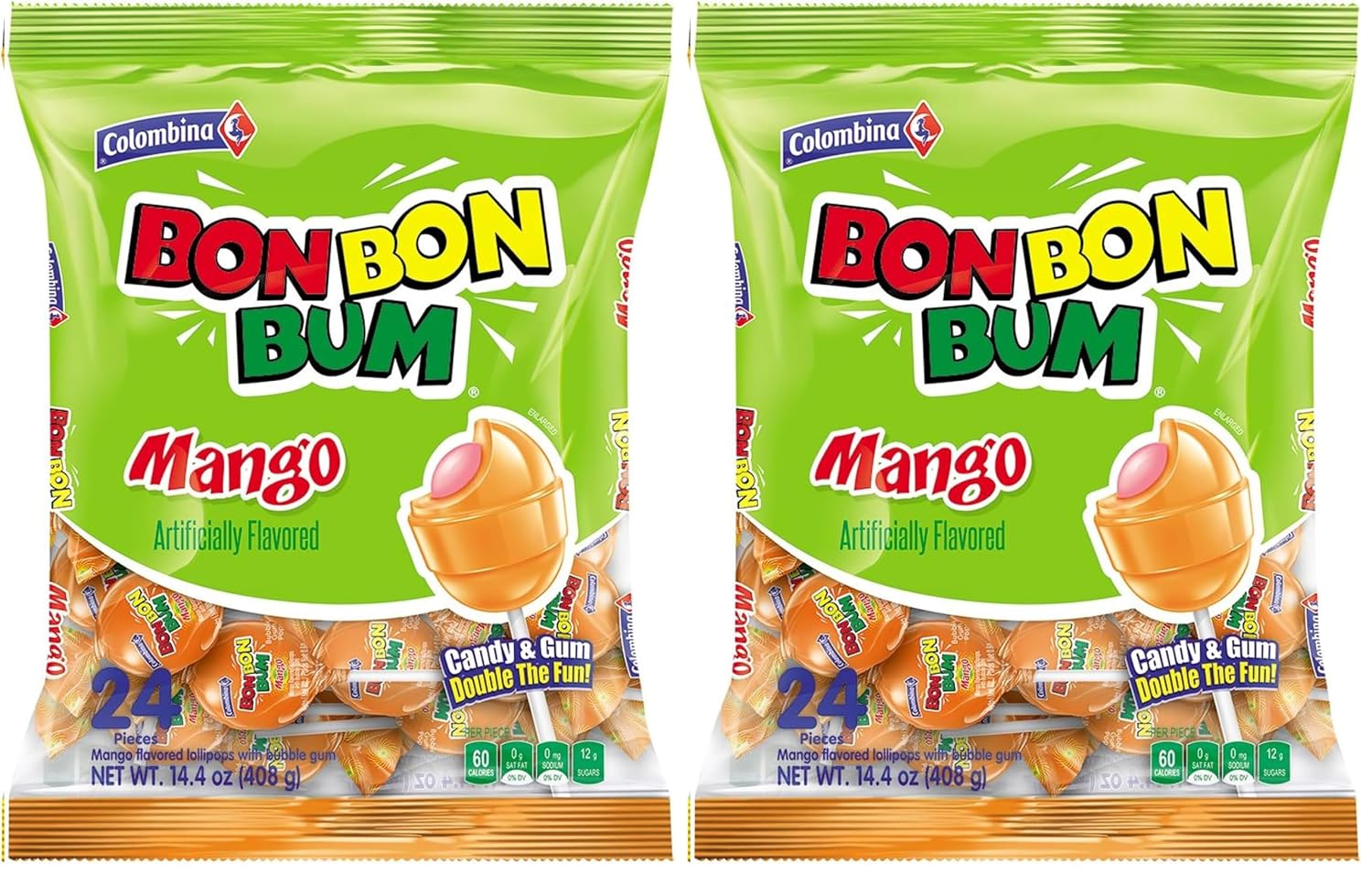 Colombina Bon Bon Bum Passion Fruit Lollipops, Tropical Fruit Hard Candy, Individually Wrapped Candy Pops for Parties, Candy Bowl Refill, Office or Classroom Rewards, 24 Count