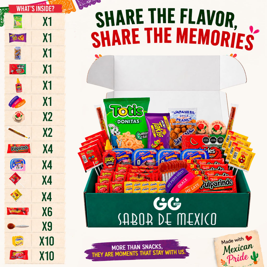 Gigi Delight Mexican Candy Variety Pack Assortment – Duvalin Salsaghetti Pulparindo Deluxe Mexican Snacks Box, Dulces Mexicanos Surtidos Authentic Spicy Snacks Collection for Lunches Office College Students (Premium)
