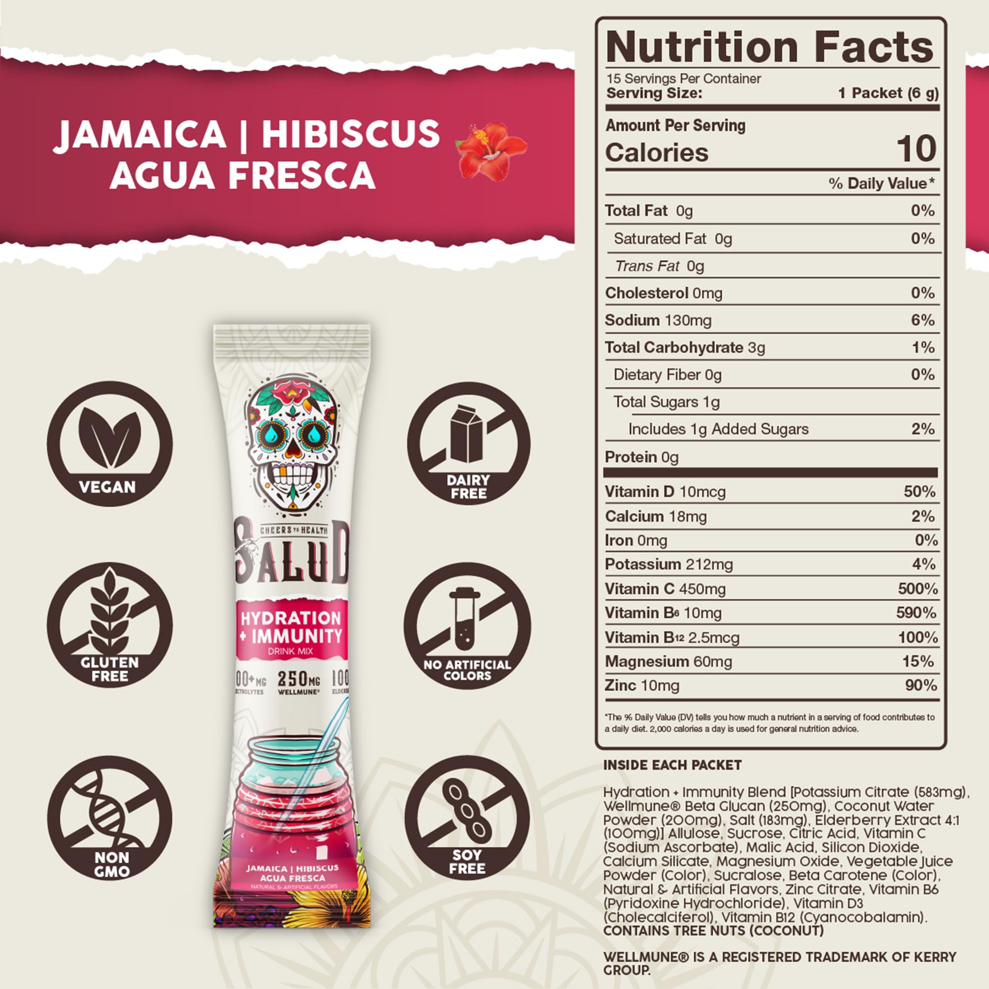 Salud x Jarritos 2-in-1 Hydration Packets + Immunity Electrolytes Powder, Guava - Agua Fresca Drink Mix, Elderberry, Dairy & Soy Free, Non-GMO, Gluten Free, Vegan, 1g Sugar (15 Servings)
