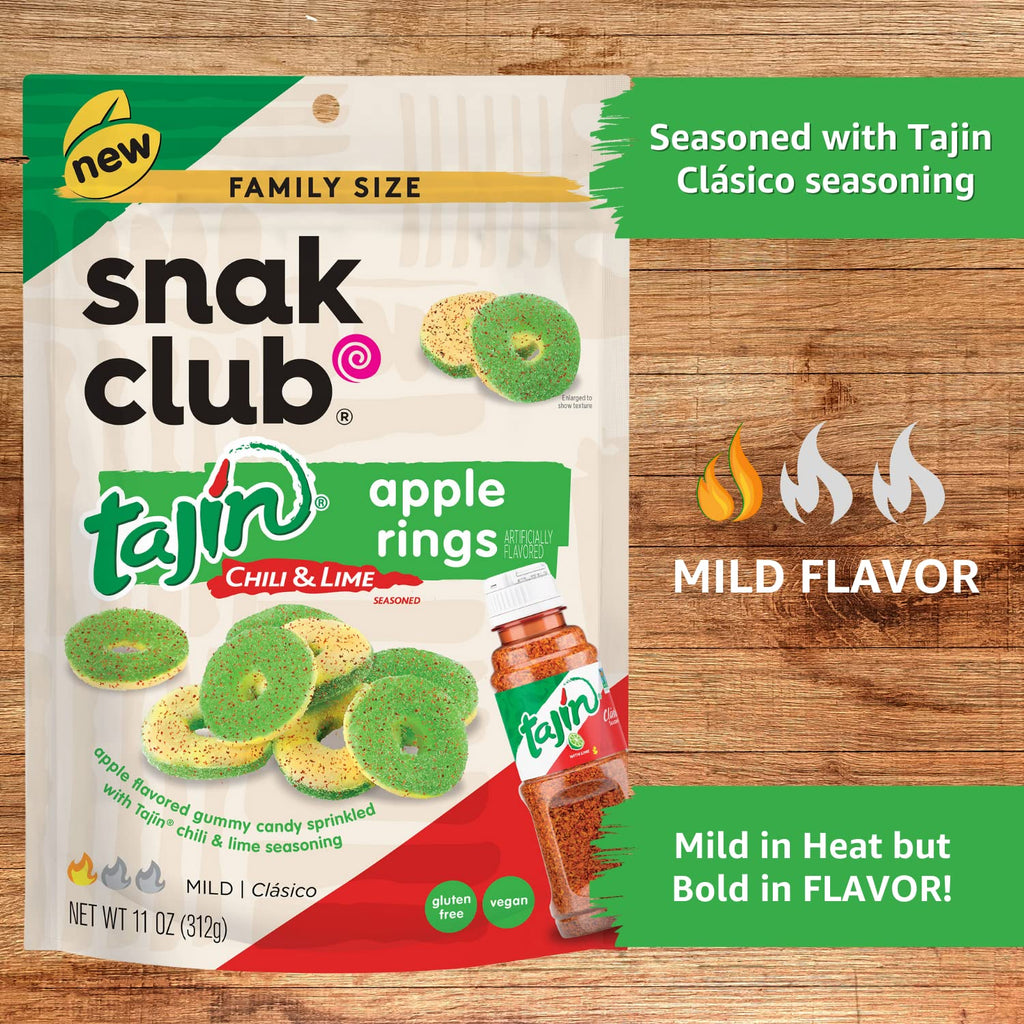 Snak Club Tajin Watermelon Rings, Chili & Lime Gummy Snacks, Mild in Heat Bold in Flavor, Gluten-Free Snack, 2.25oz,(Pack of 12)