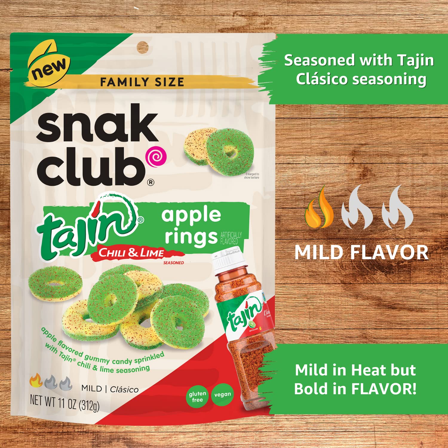 Snak Club Tajin Watermelon Rings, Chili & Lime Gummy Snacks, Mild in Heat Bold in Flavor, Gluten-Free Snack, 2.25oz,(Pack of 12)