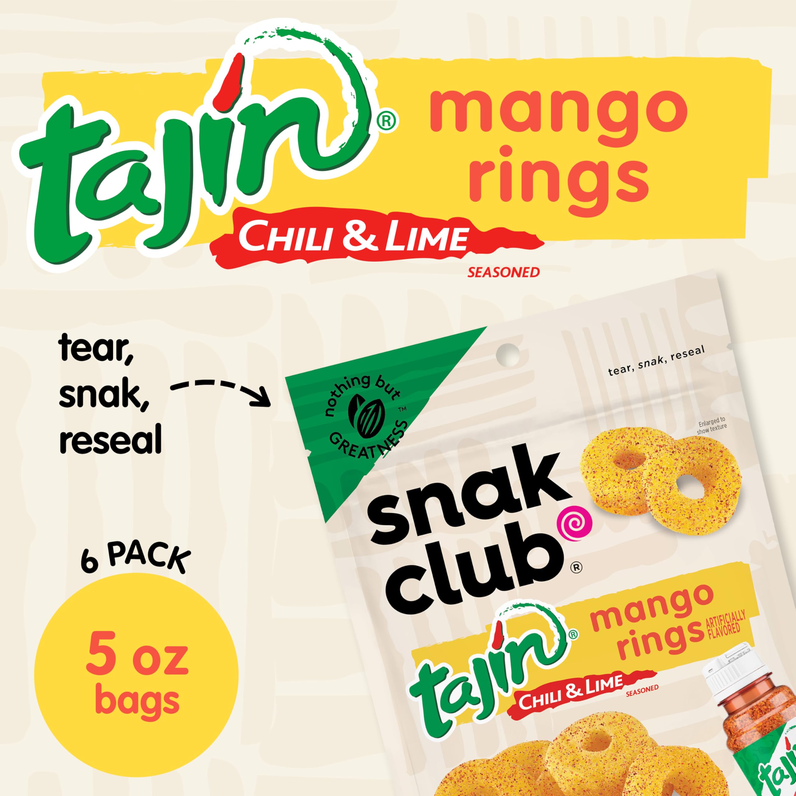 Snak Club Tajin Watermelon Rings, Chili & Lime Gummy Snacks, Mild in Heat Bold in Flavor, Gluten-Free Snack, 2.25oz,(Pack of 12)