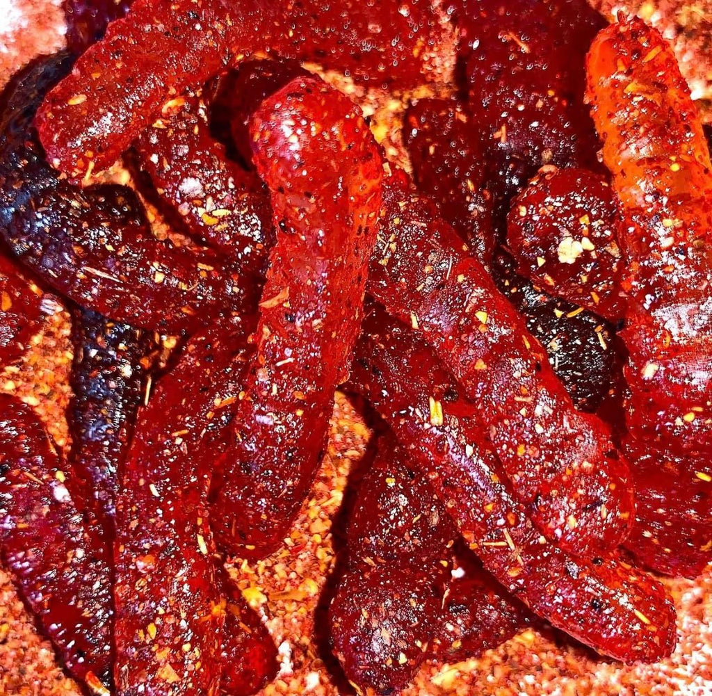bloody gummy worms mexican dulces enchilados w/chamoy dip 11oz