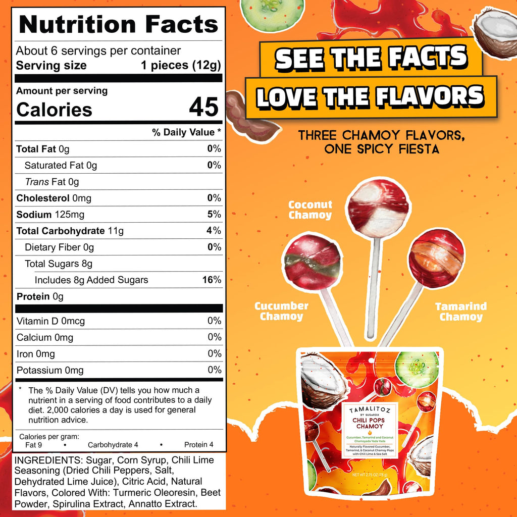 Tamalitoz Chili Pops Chamoy Spicy Mexican Lollipops with Chili, Lime, Sea Salt, Coconut, Tamarind & Cucumber Flavors Fruity Handcrafted Candy, Gluten-Free, Kosher, 2 Bags, (11oz)