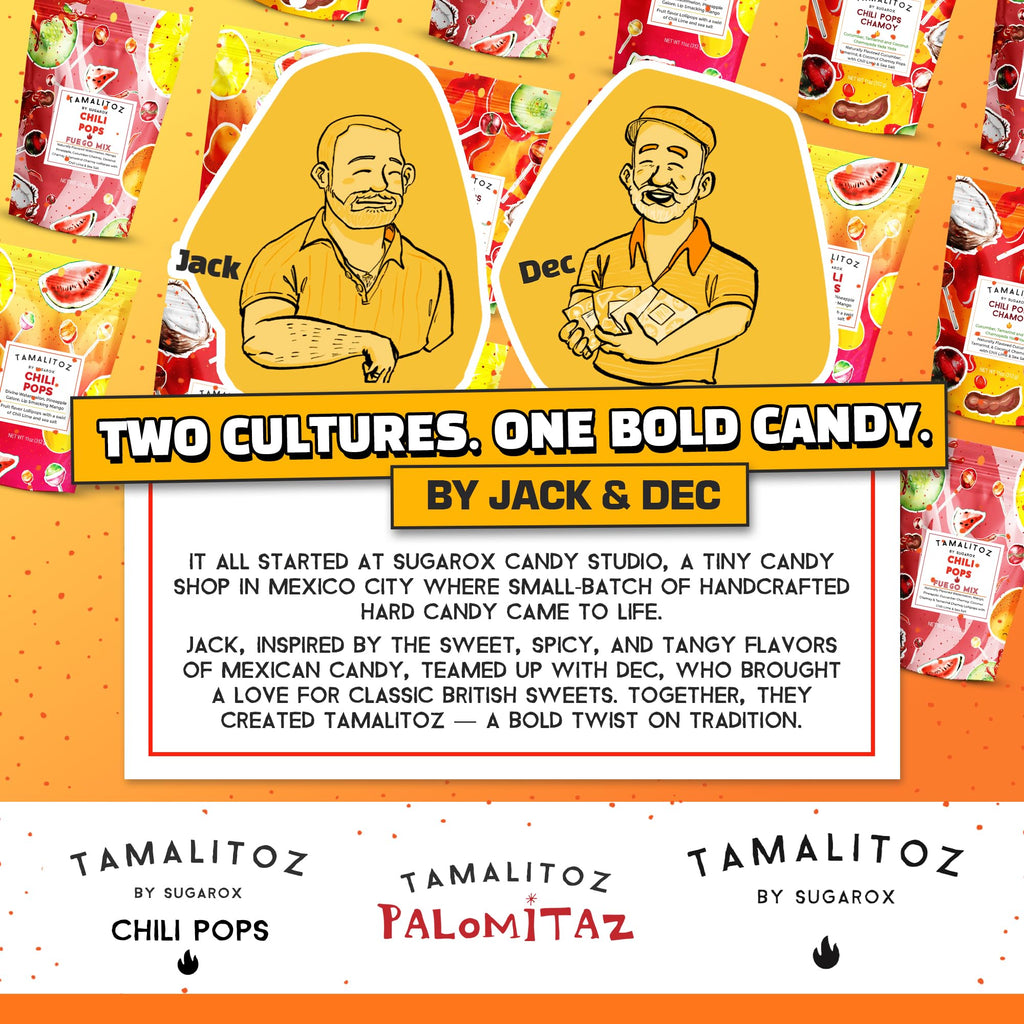 Tamalitoz Chili Pops Chamoy Spicy Mexican Lollipops with Chili, Lime, Sea Salt, Coconut, Tamarind & Cucumber Flavors Fruity Handcrafted Candy, Gluten-Free, Kosher, 2 Bags, (11oz)