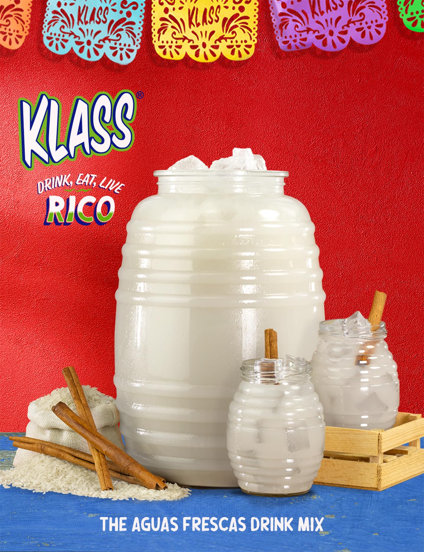 Klass Aguas Frescas Drink Mix Mexican Variety Pack - Horchata Limeade Hibiscus & Tamarind - Powder Drink Mix, Water Drink Mix with Natural Flavors & Vitamin C, Makes 28 to 36 Quarts (56 to 72 Drinks)