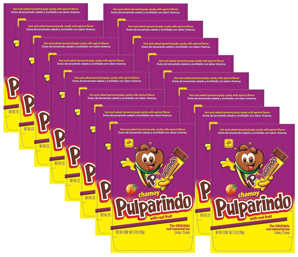 De la Rosa Pulparindo Chamoy Tamarind Candy Bars with Real Fruit, Hot and Salted, 20 Pieces, (Pack of 16)