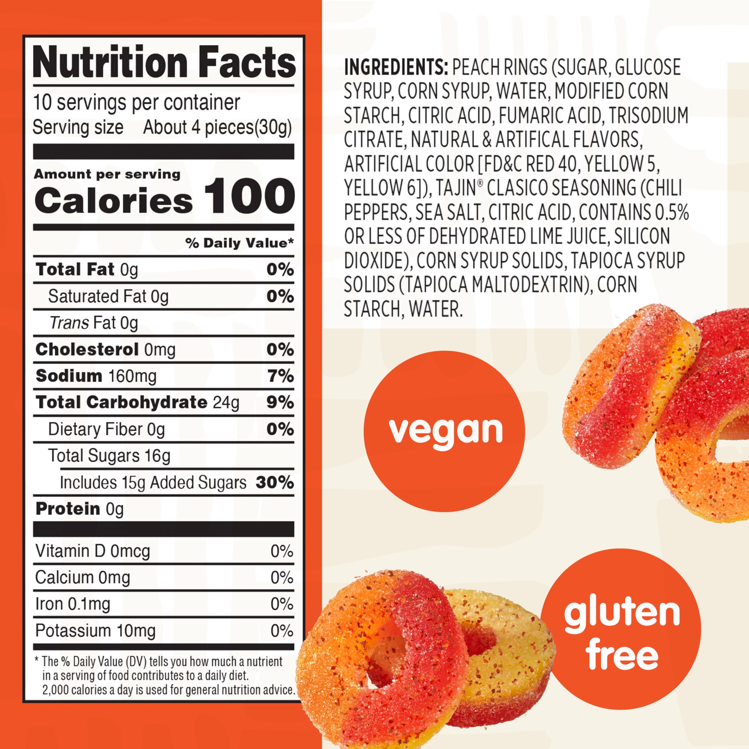 Snak Club Tajin Watermelon Rings, Chili & Lime Gummy Snacks, Mild in Heat Bold in Flavor, Gluten-Free Snack, 2.25oz,(Pack of 12)