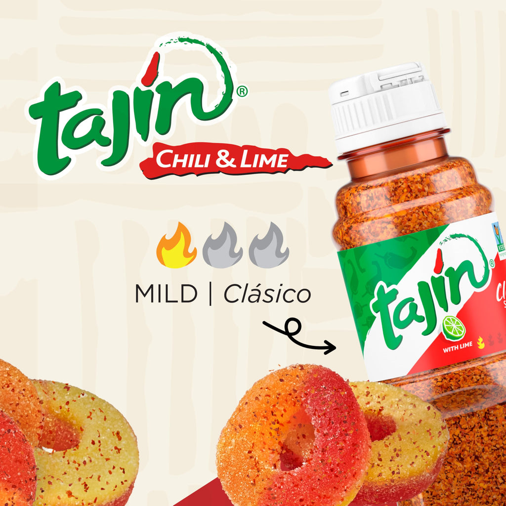Snak Club Tajin Mango Rings Gummy Candy, Fruit Candy Gummies with Chili and Lime Seasoning, Mild, Gluten-Free and Vegan Snacks, 11 oz Resealable Bag