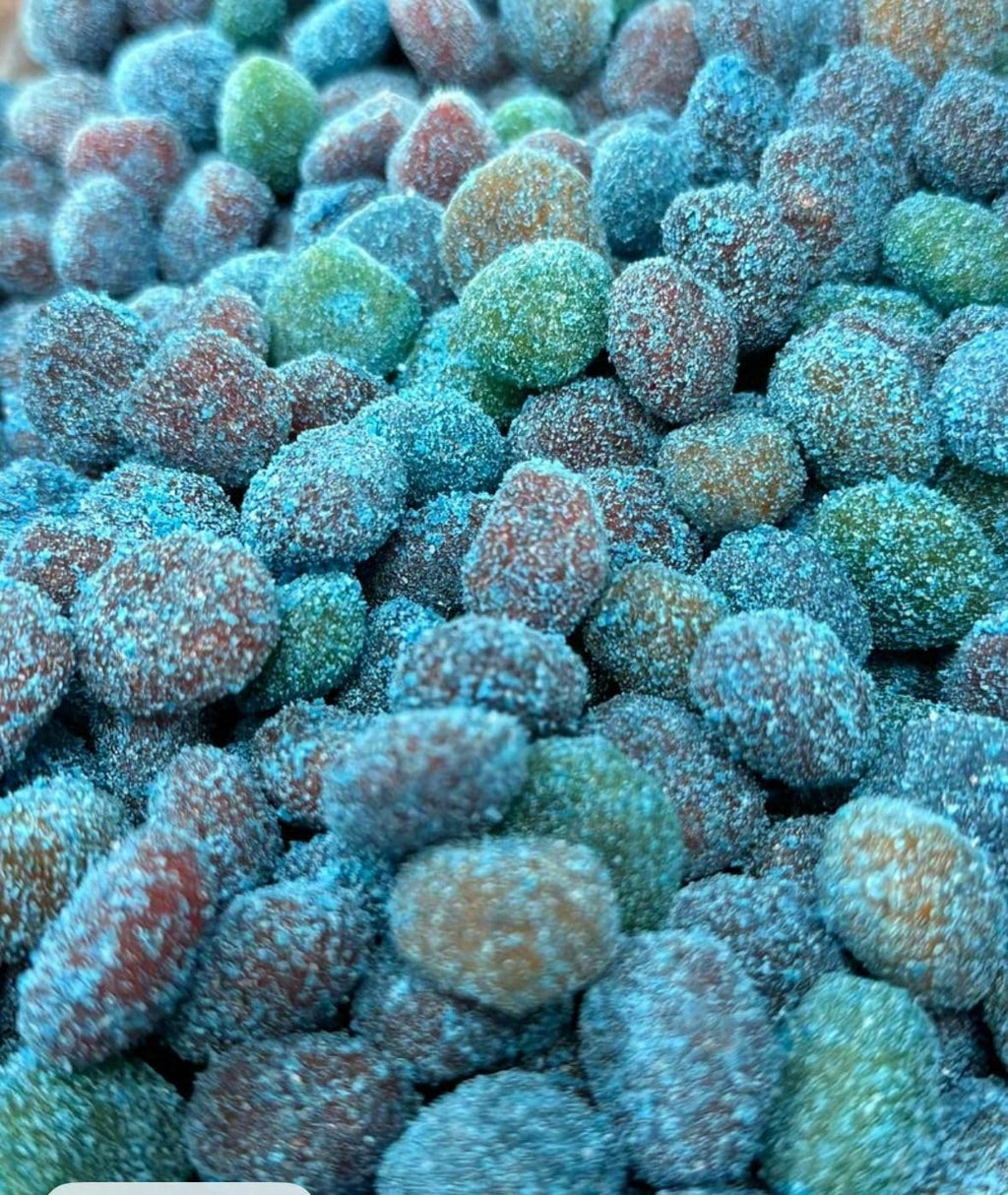 Sour Blue Raspberry Gushers — Candy Coated with Extra Powder | 7 Flavors Available | 0.25lb, 0.5lb & 1lb Bags (4oz, Chamoy Tajin)