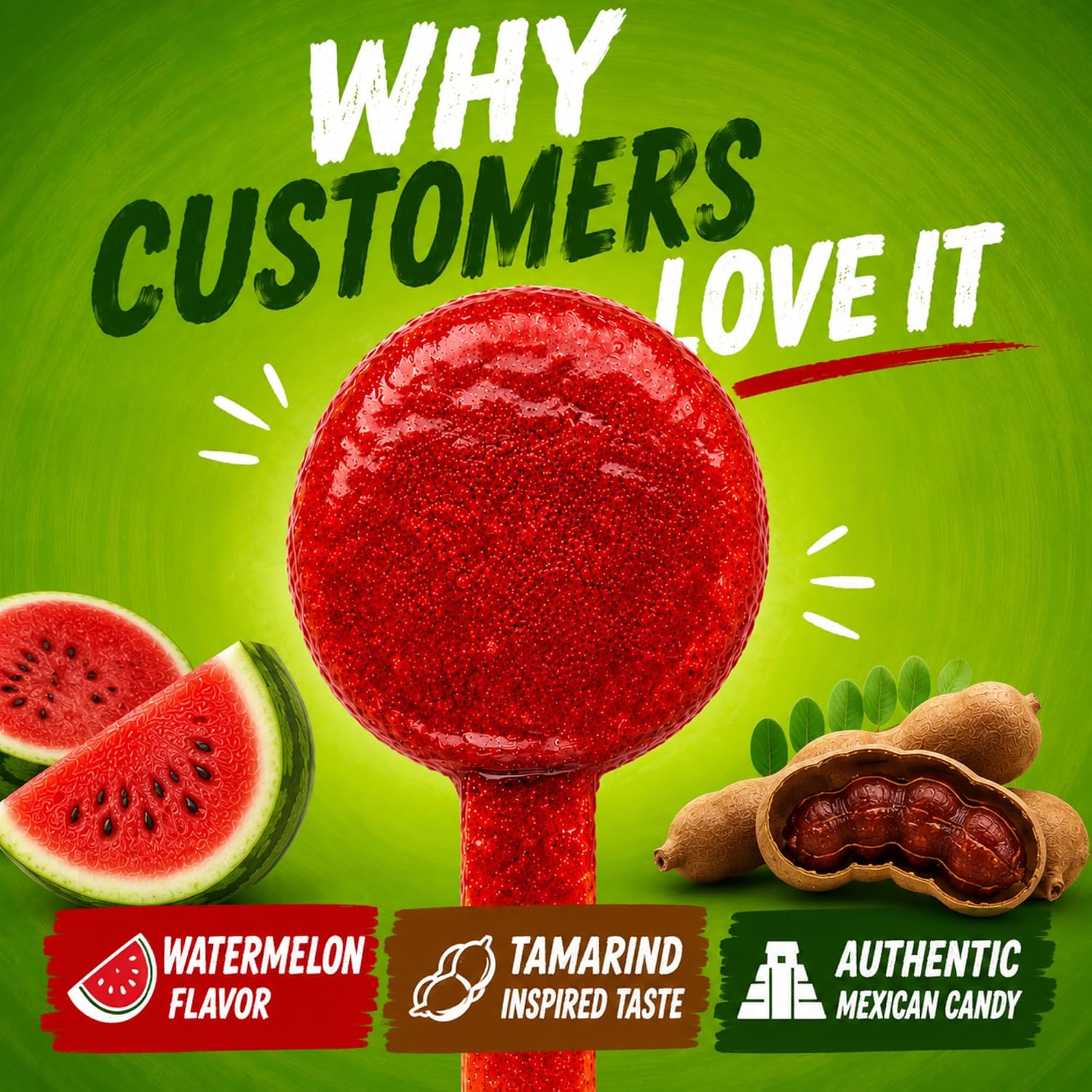 Ricaleta Paletas Sabor Sandia Watermelon Tamarindo Candy Box, Spicy Candy Style Tamarindo Candies for Parties, Kids Treat Bags, Pinatas and Fun Snacking, 25 Count Individually Wrapped